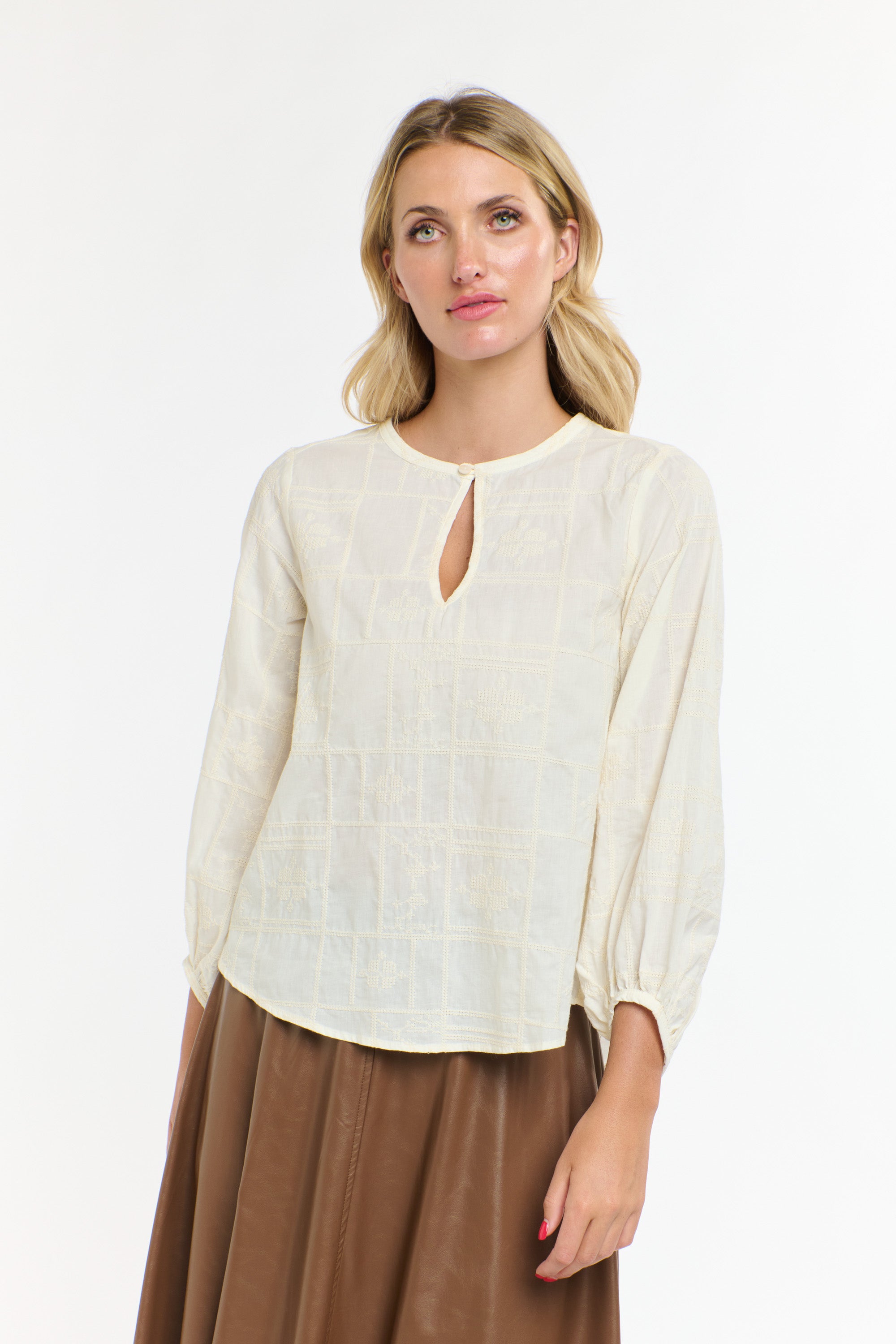 Meredith X-Stitch Top by 365 Days - Cream