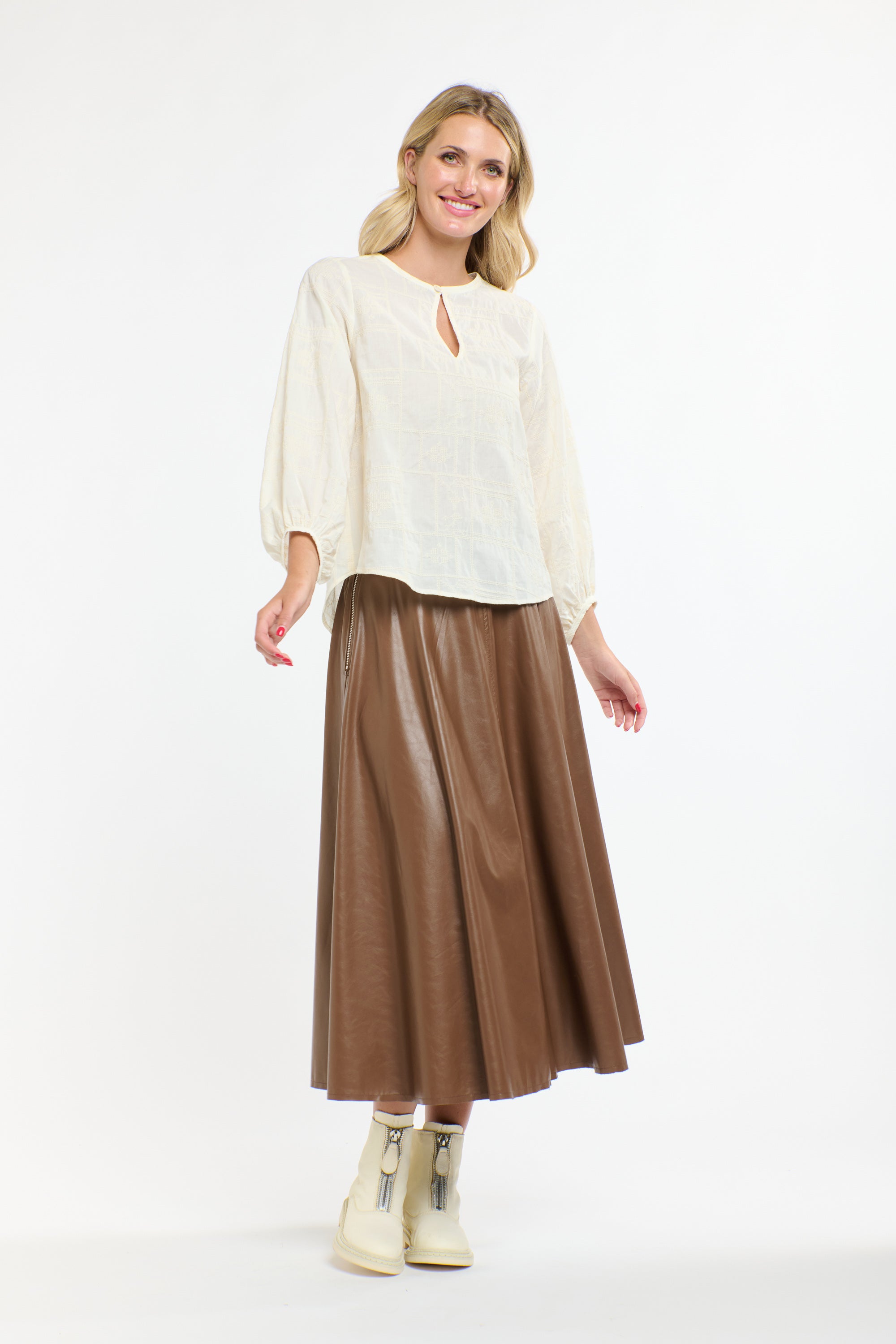 Meredith X-Stitch Top by 365 Days - Cream