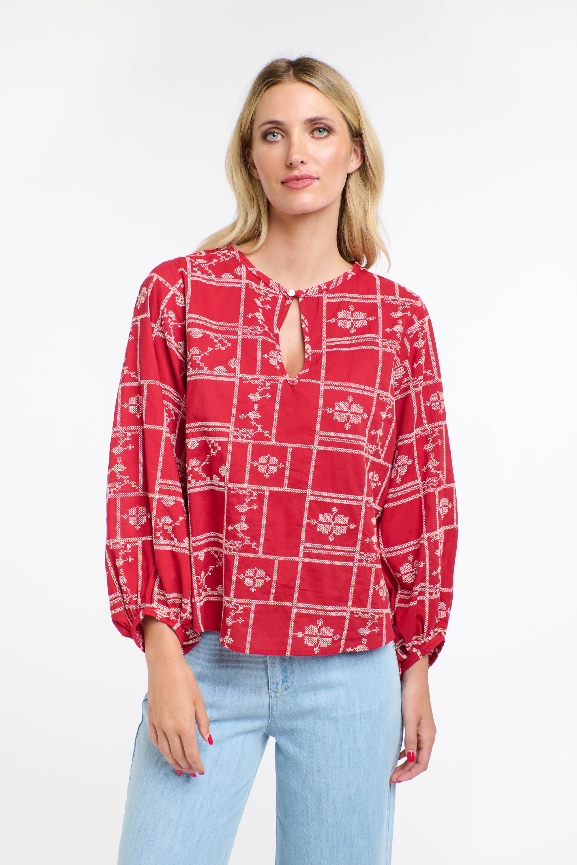 Meredith X-Stitch Top by 365 Days - Red