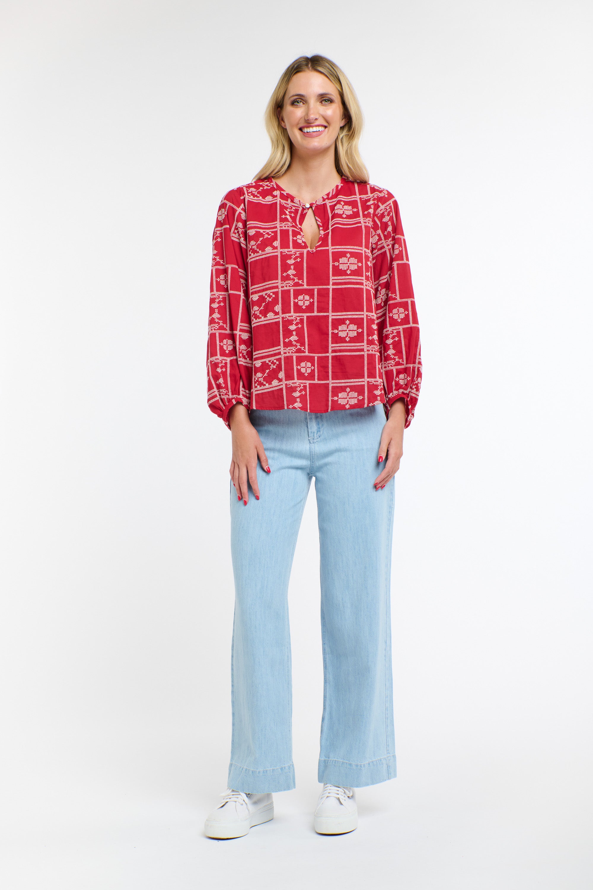 Meredith X-Stitch Top by 365 Days - Red