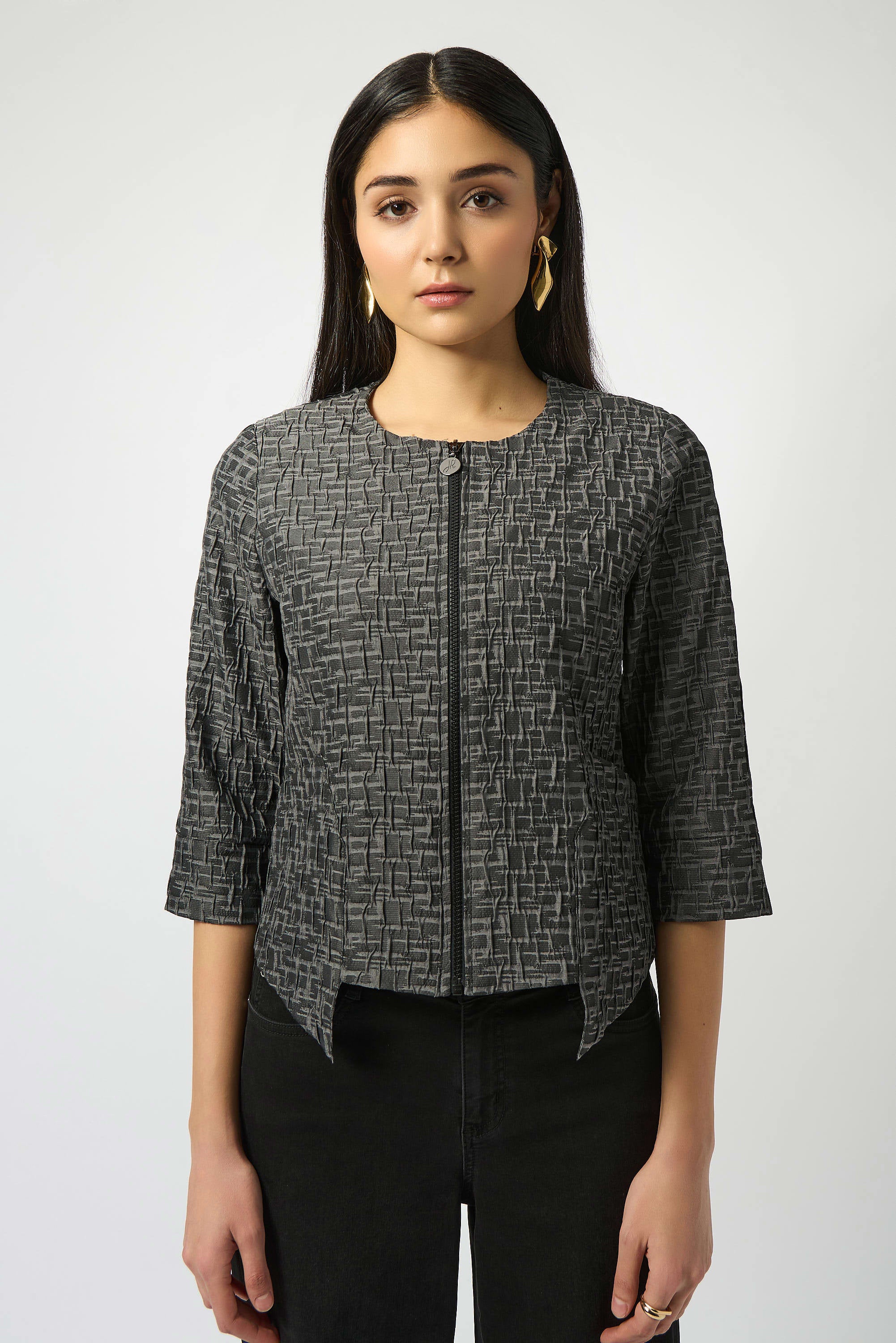 Jacquard Woven Straight Jacket by Joseph Ribkoff - Grey