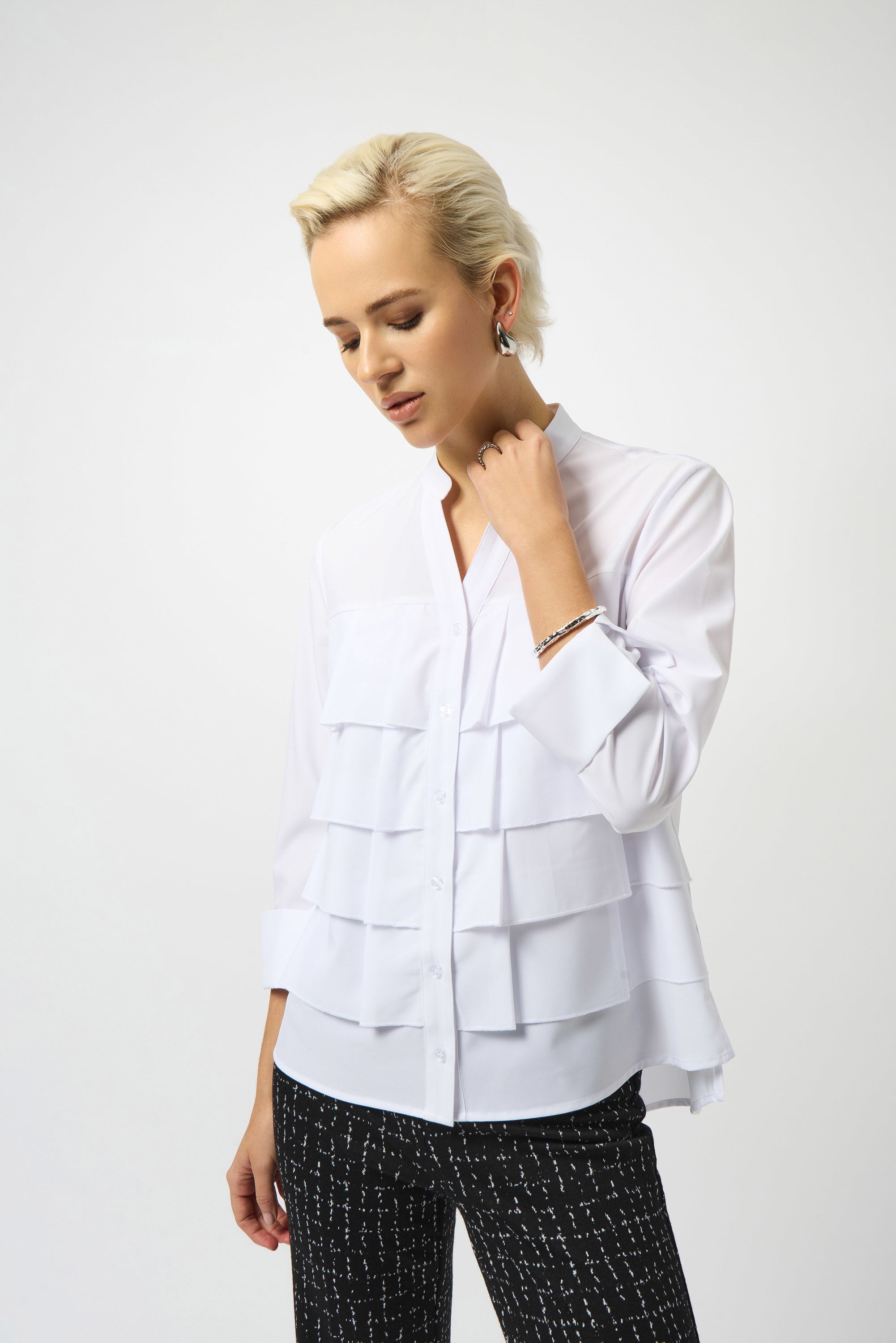 Stretch Poplin Ruffled Blouse by Joseph Ribkoff - Optic White
