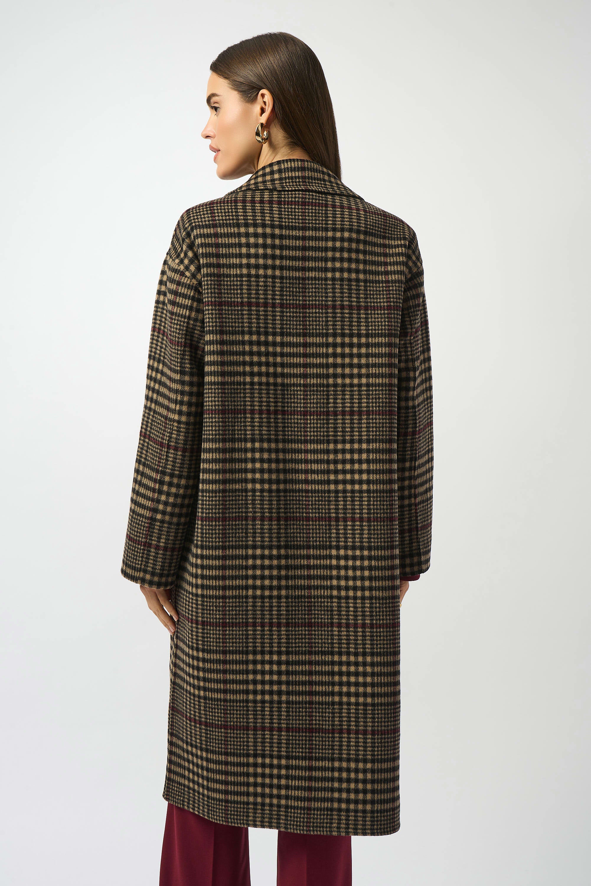 Wool Blend Plaid Coat by Joseph Ribkoff - Camel/Multi
