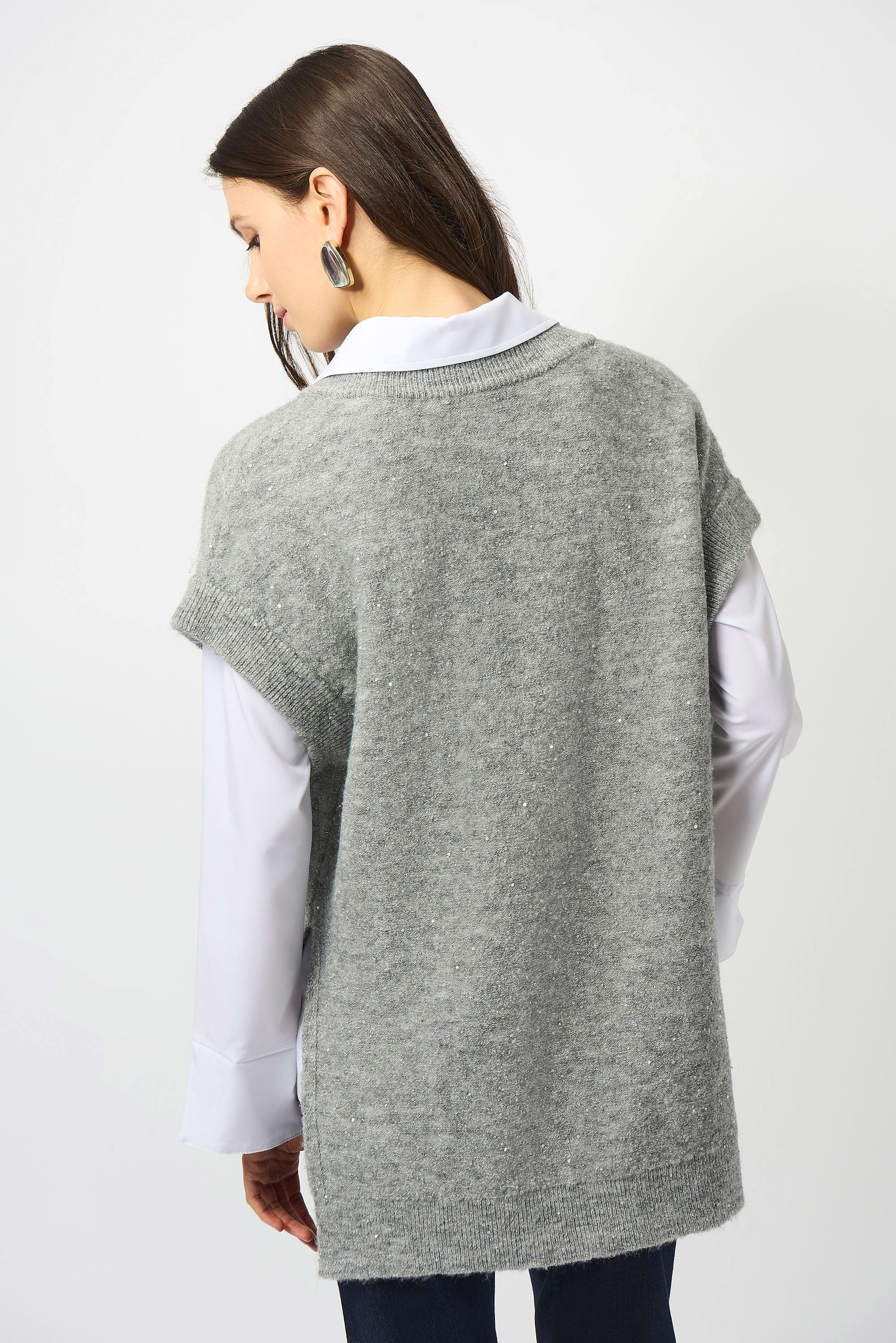Sweater Knit Sleeveless Tunic w/ Sequins by Joseph Ribkoff - Grey