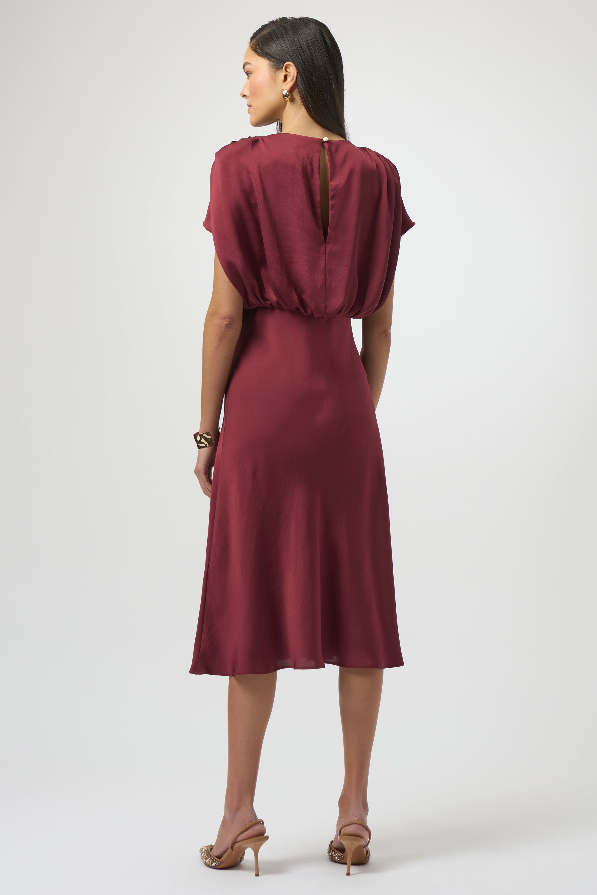 Recycled Satin Blouson A-Line Dress by Joseph Ribkoff - Merlot