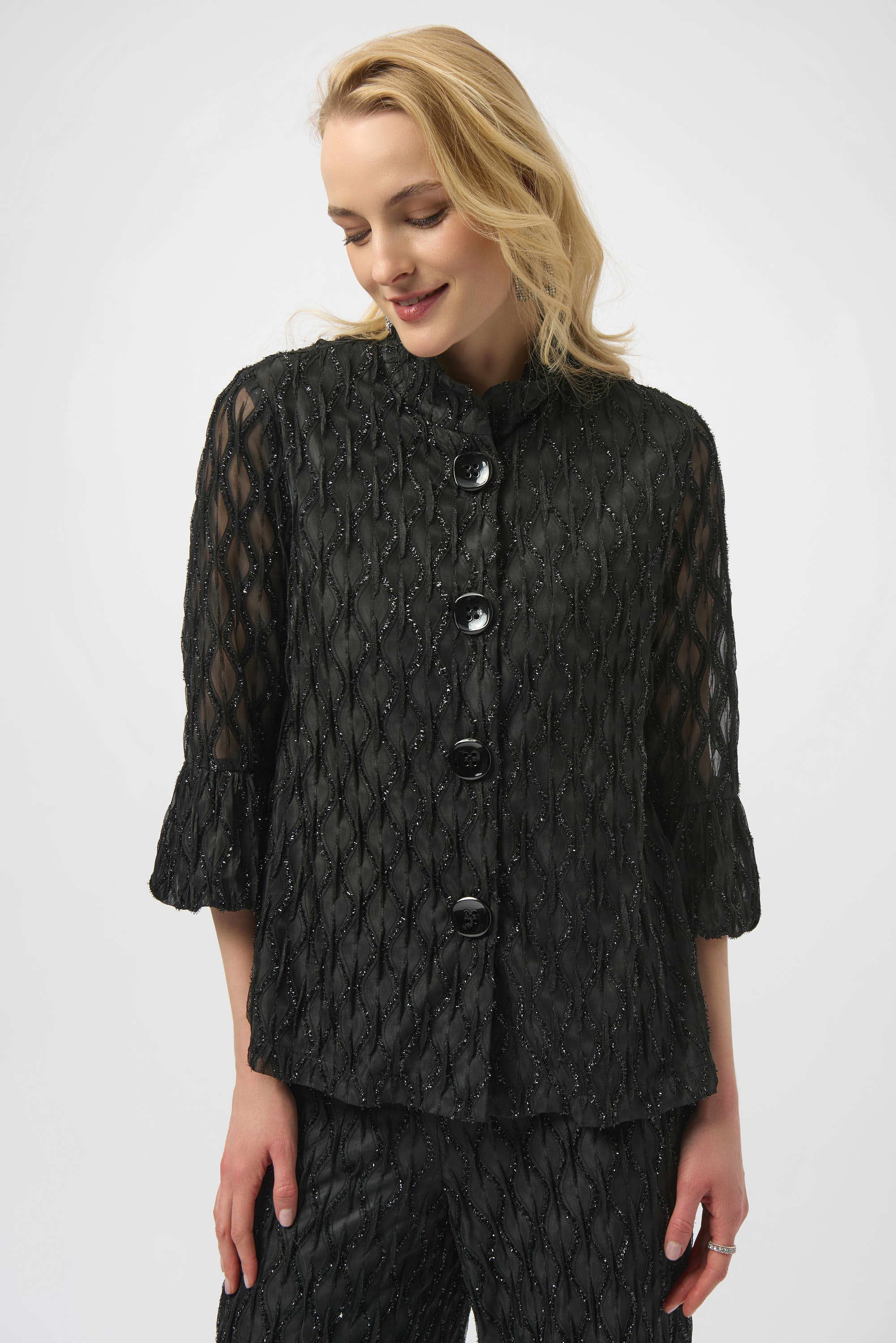 Lurex Cascade Trapeze Jacket by Joseph Ribkoff - Black