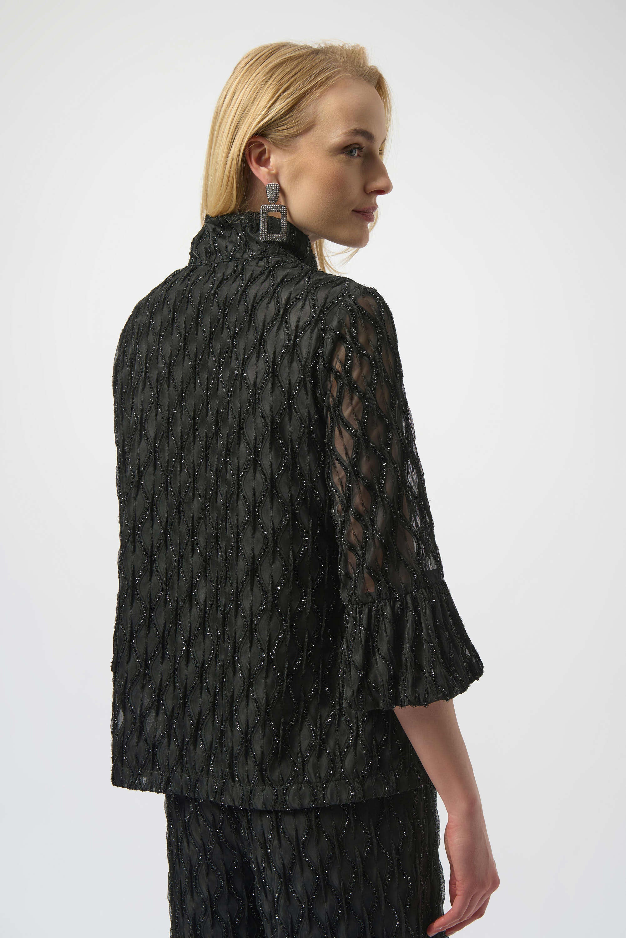 Lurex Cascade Trapeze Jacket by Joseph Ribkoff - Black