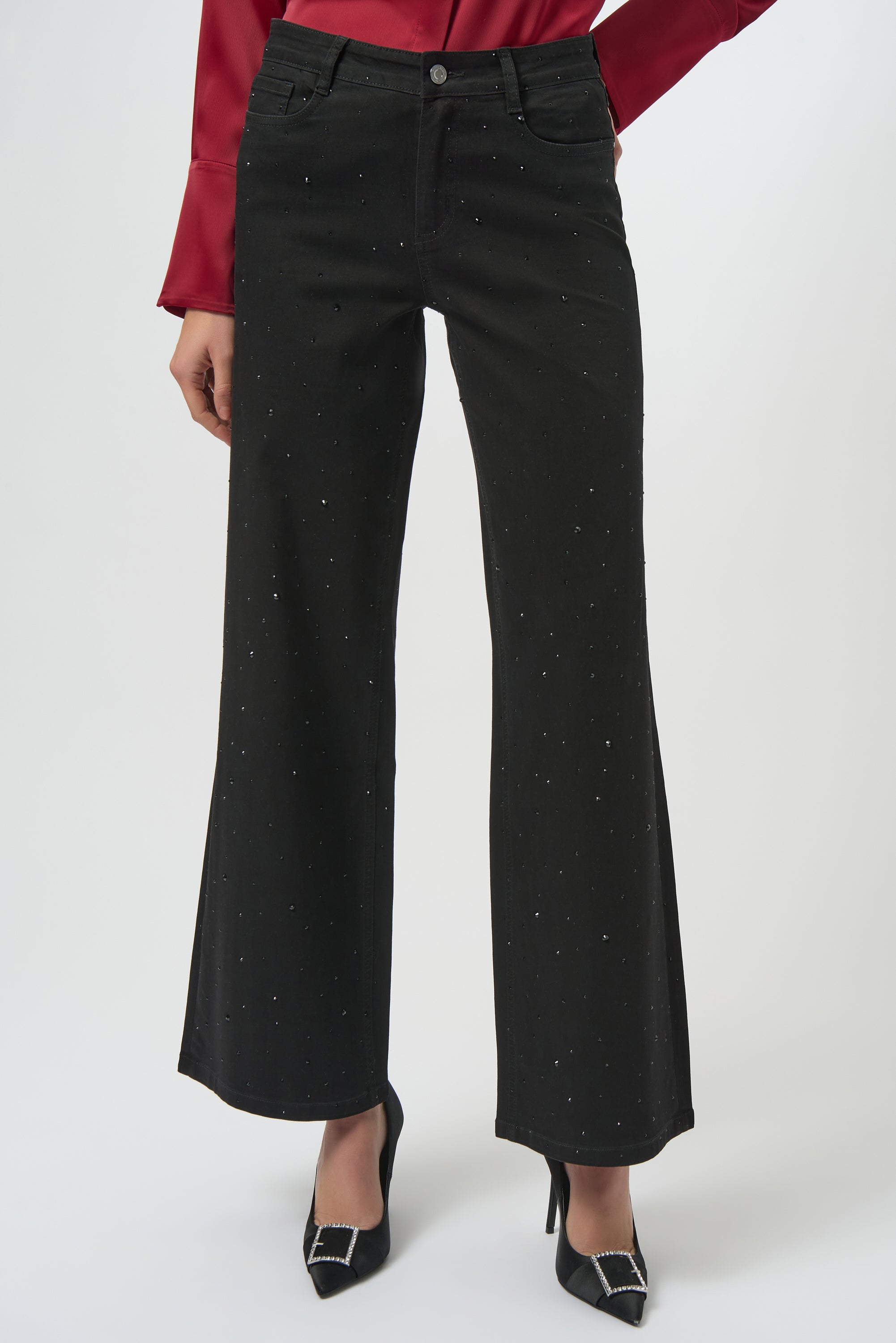 Classic Wide Leg Jeans w/Rhinestones by Joseph Ribkoff - Black