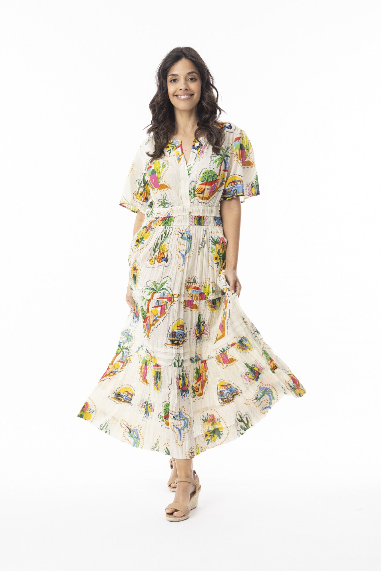 Guatemala Dress Maxi Elastic Waist by Orientique - Print