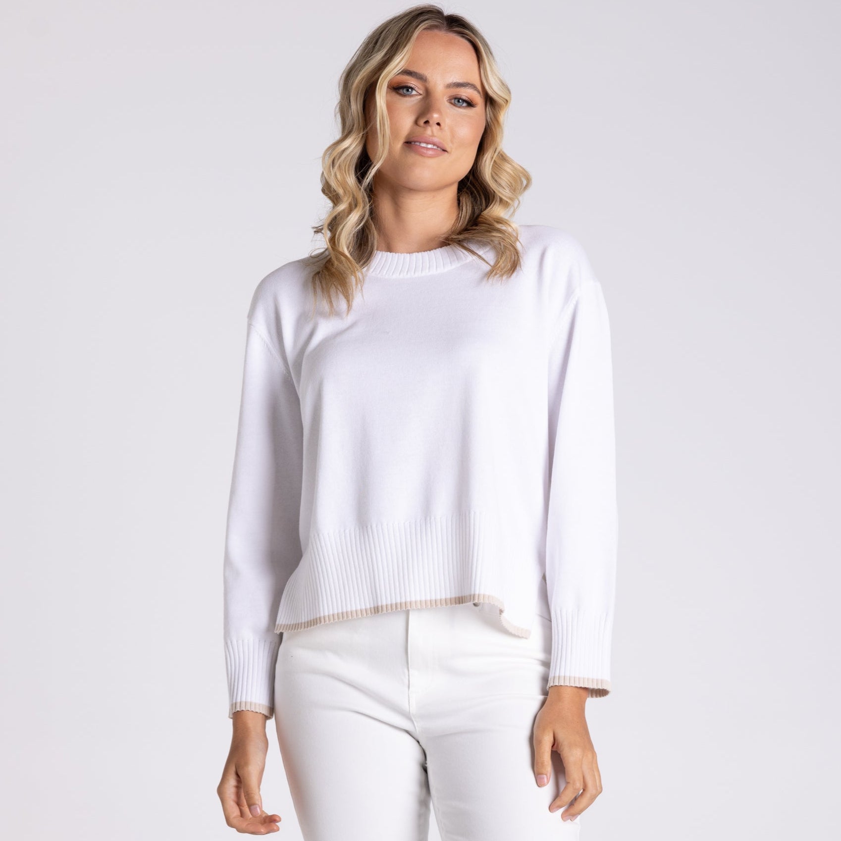 Boxy Knit by Two-T's - White/Natural Tipping