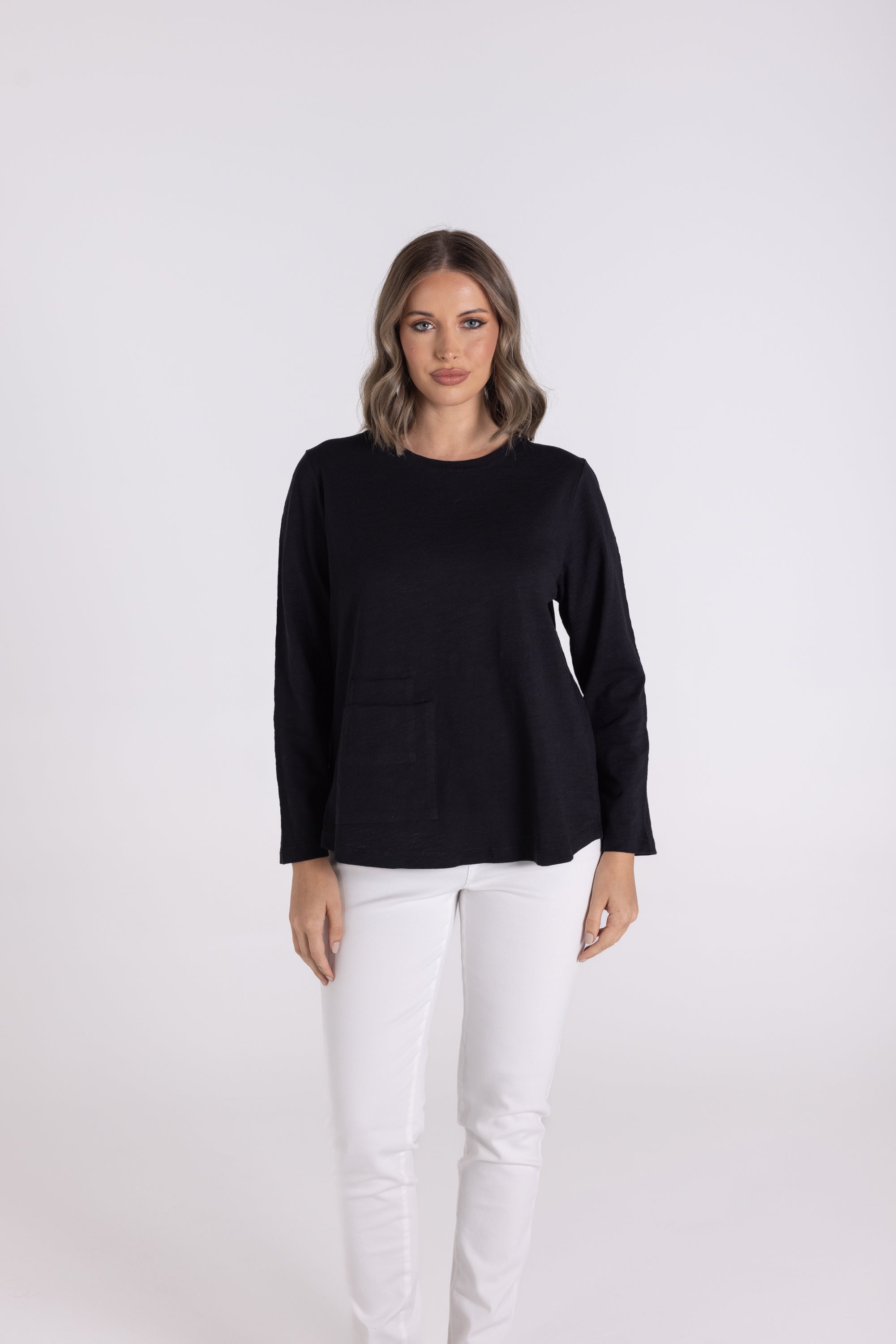 Crew 7/8 Sleeve Tee w/Pocket by Two-T's - Black