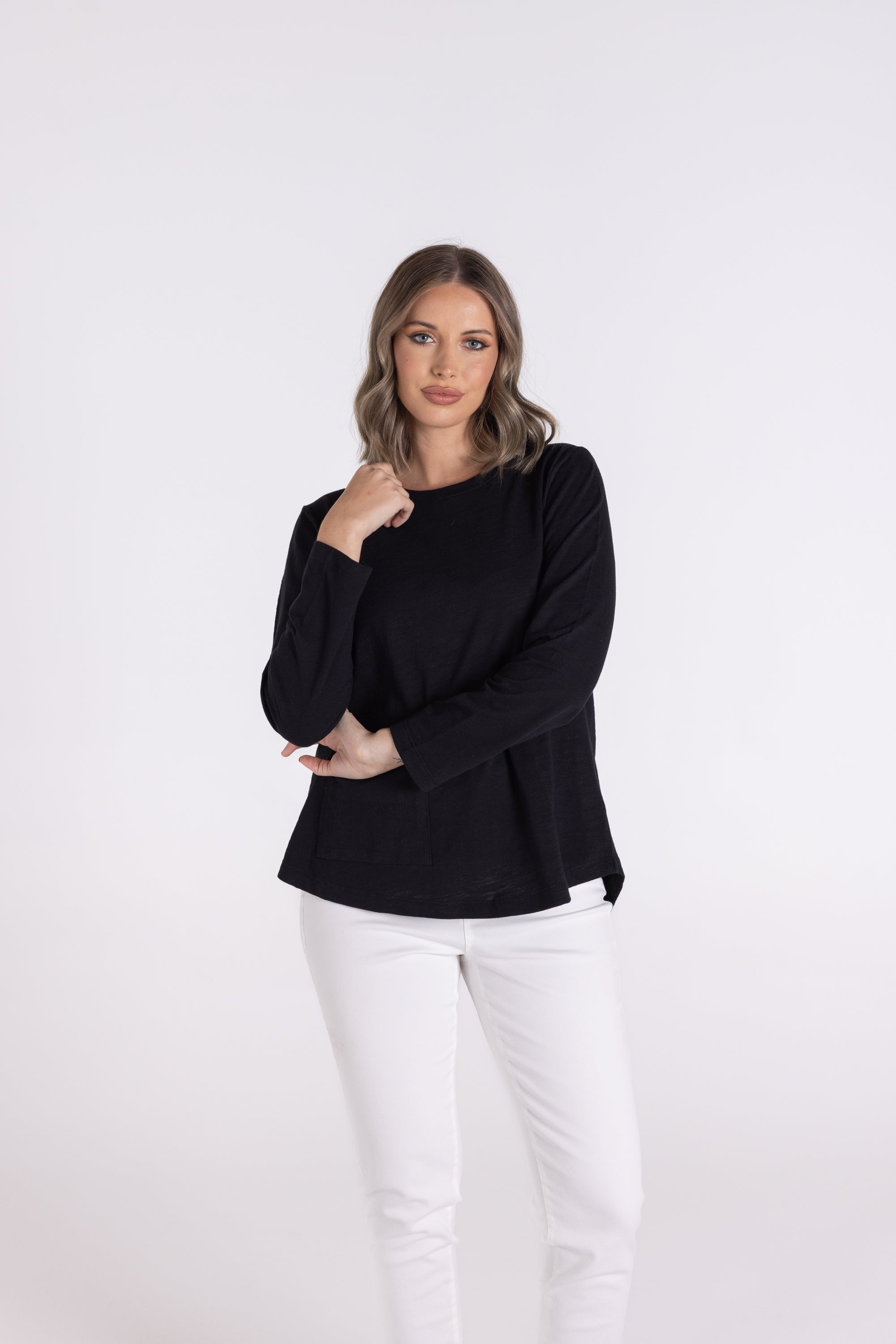 Crew 7/8 Sleeve Tee w/Pocket by Two-T's - Black