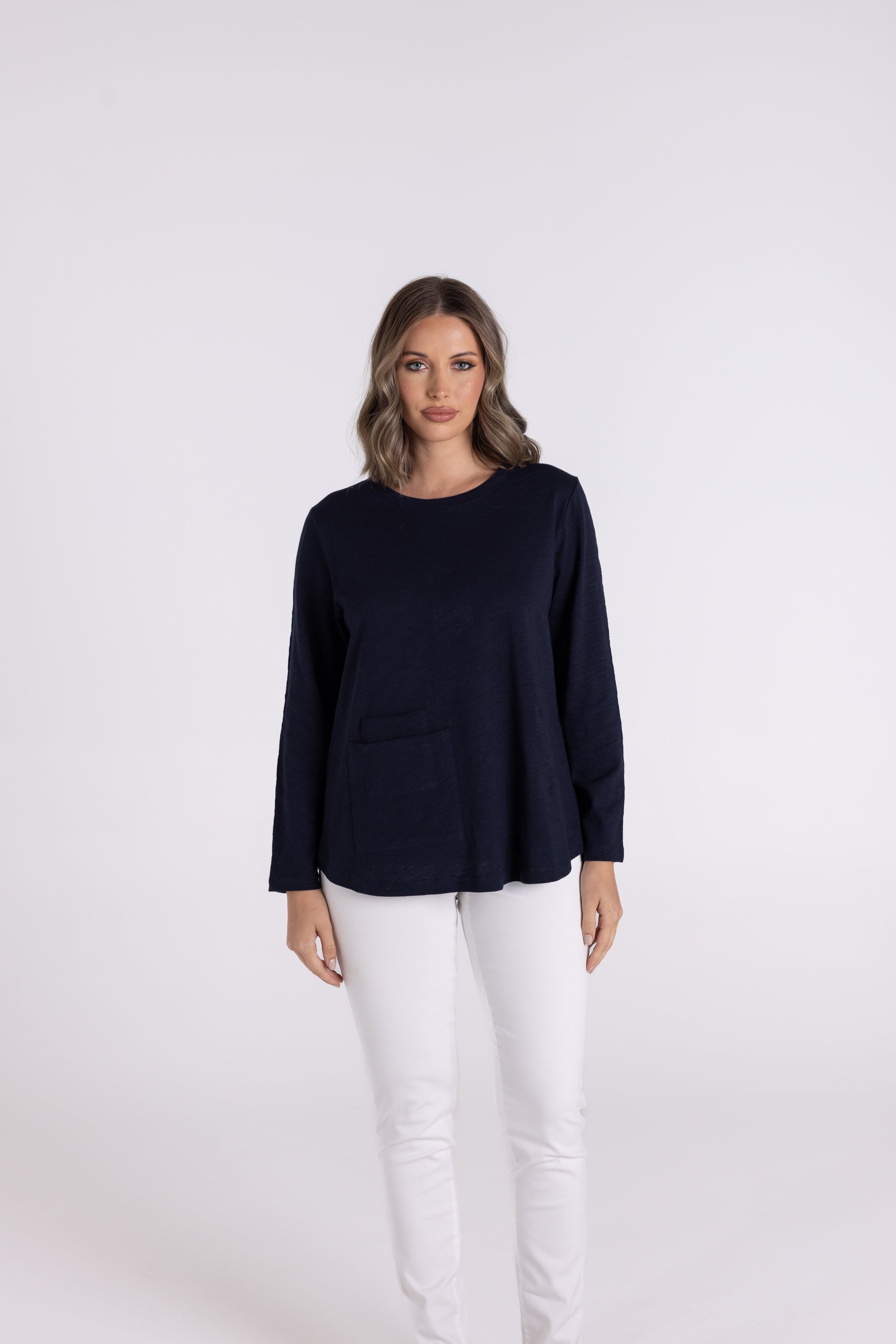Crew 7/8 Sleeve Tee w/Pocket by Two-T's - Navy