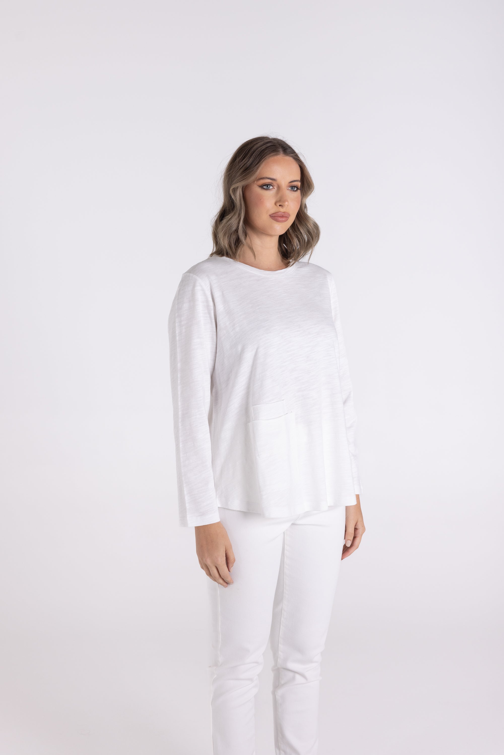 Crew 7/8 Sleeve Tee w/Pocket by Two-T's - White