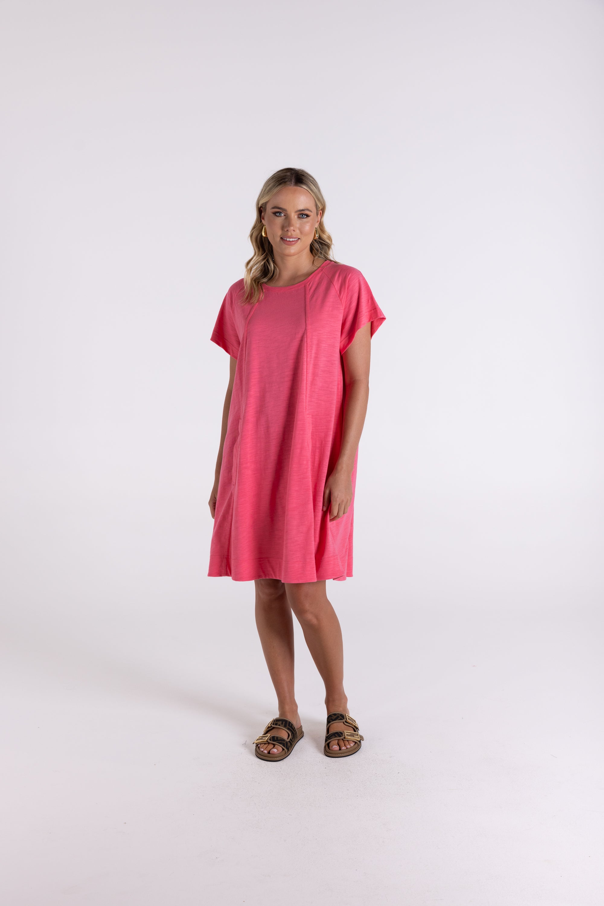 Jersey T-Shirt Dress by Two-T's - Flamingo
