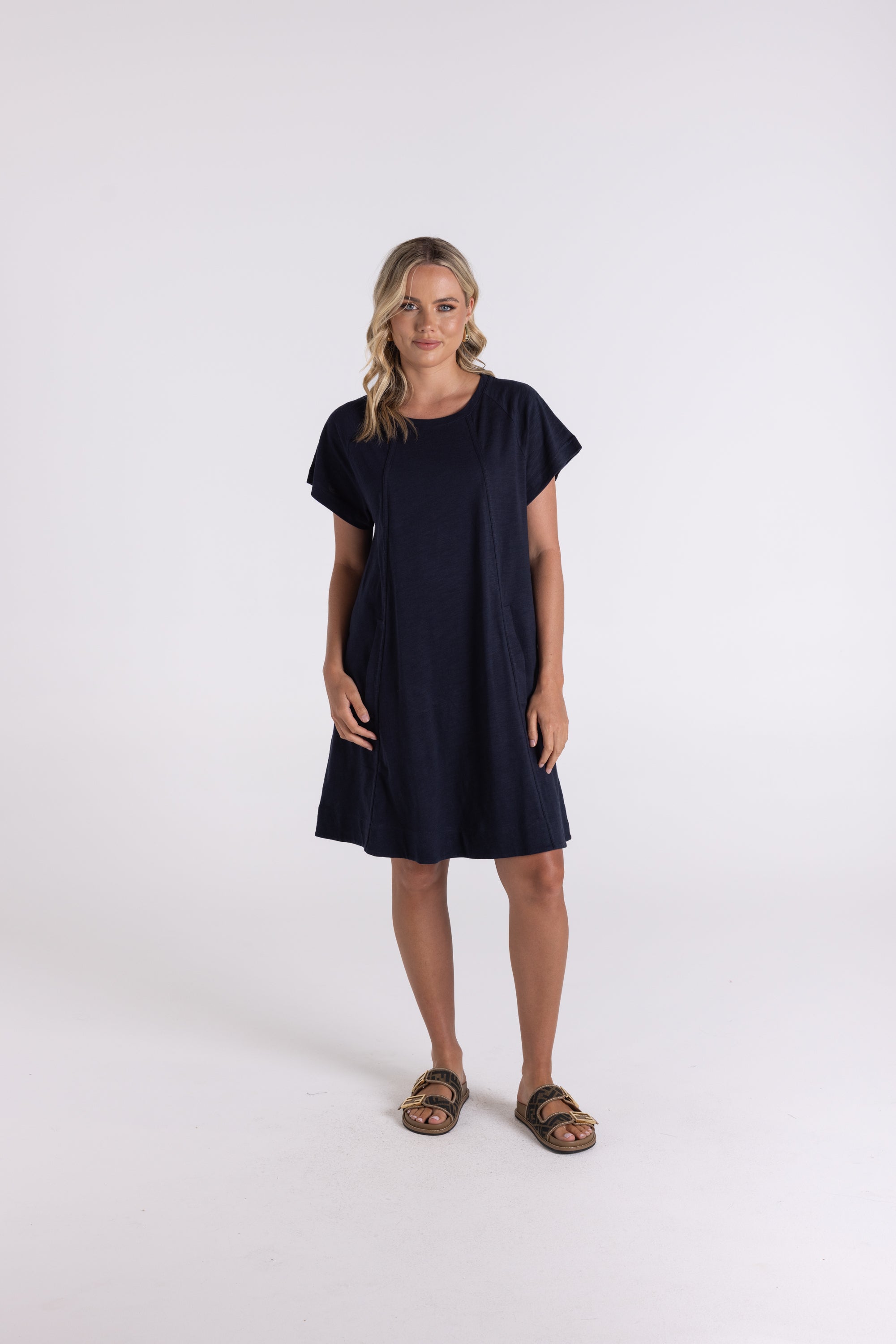 Jersey T-Shirt Dress by Two-T's - Navy