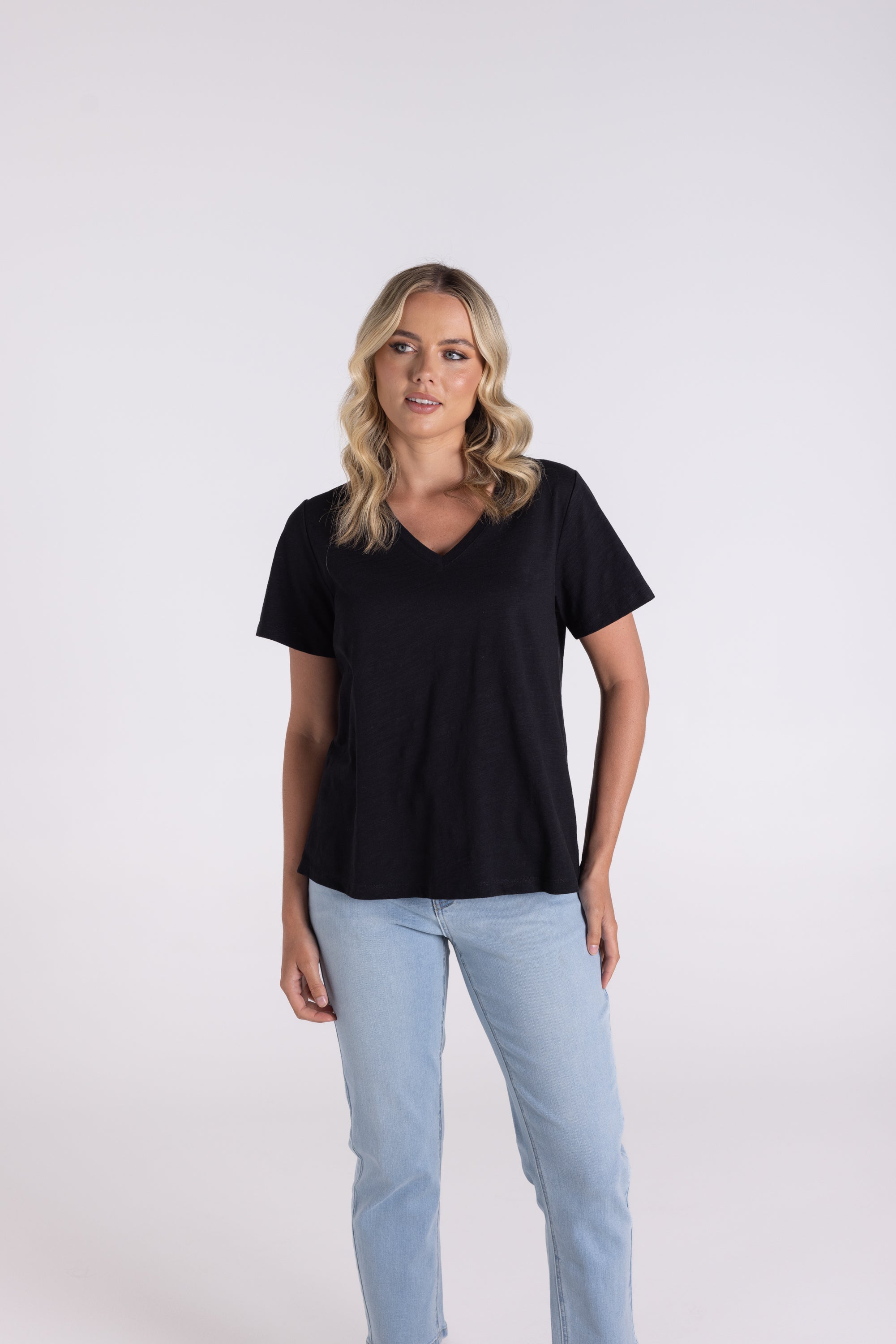 V Neck T-Shirt by Two-T's - Black