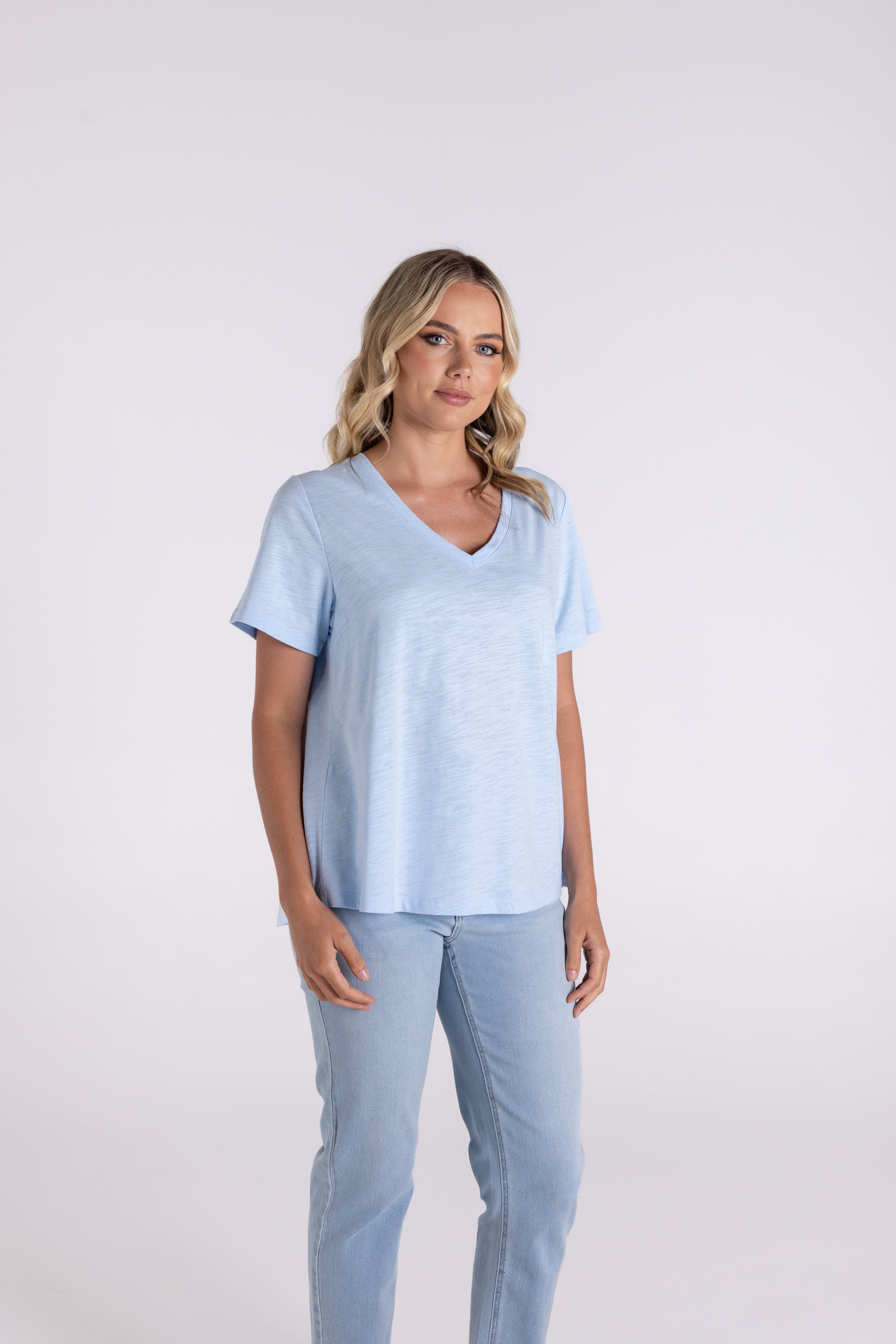 V Neck T-Shirt by Two-T's - Pale Blue