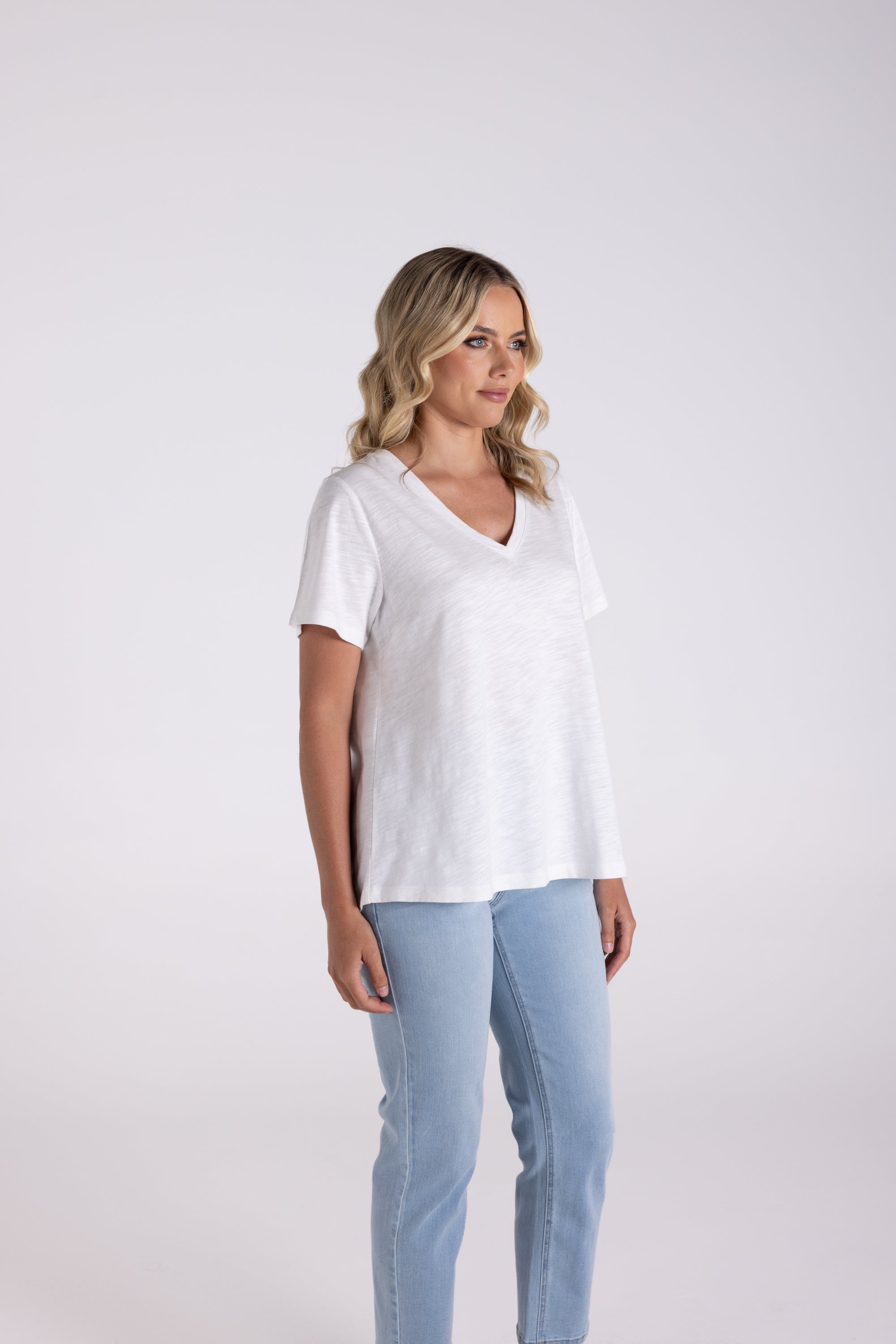 V Neck T-Shirt by Two-T's - White