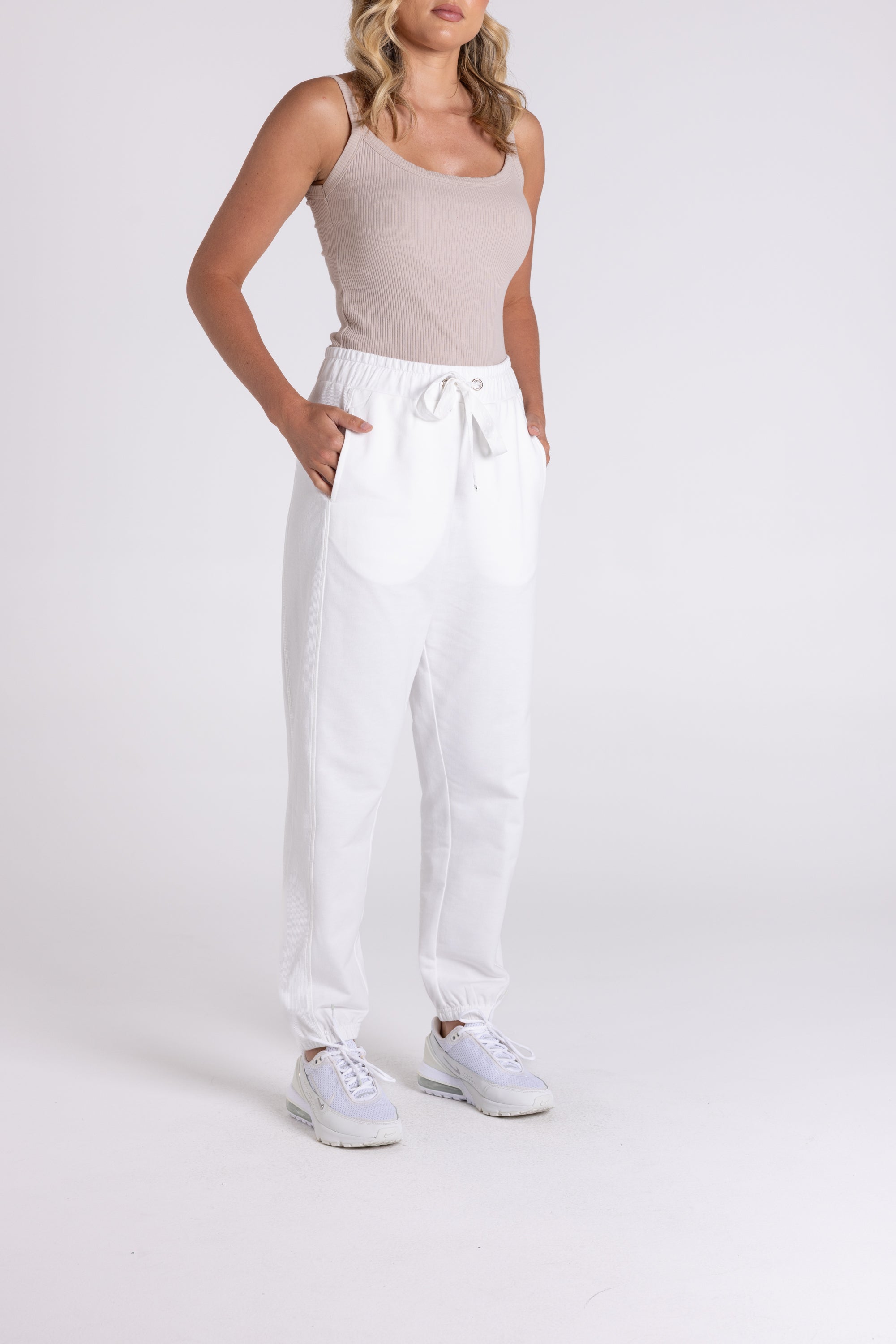 Track Pant w/Rib Trim by Two-T's - White