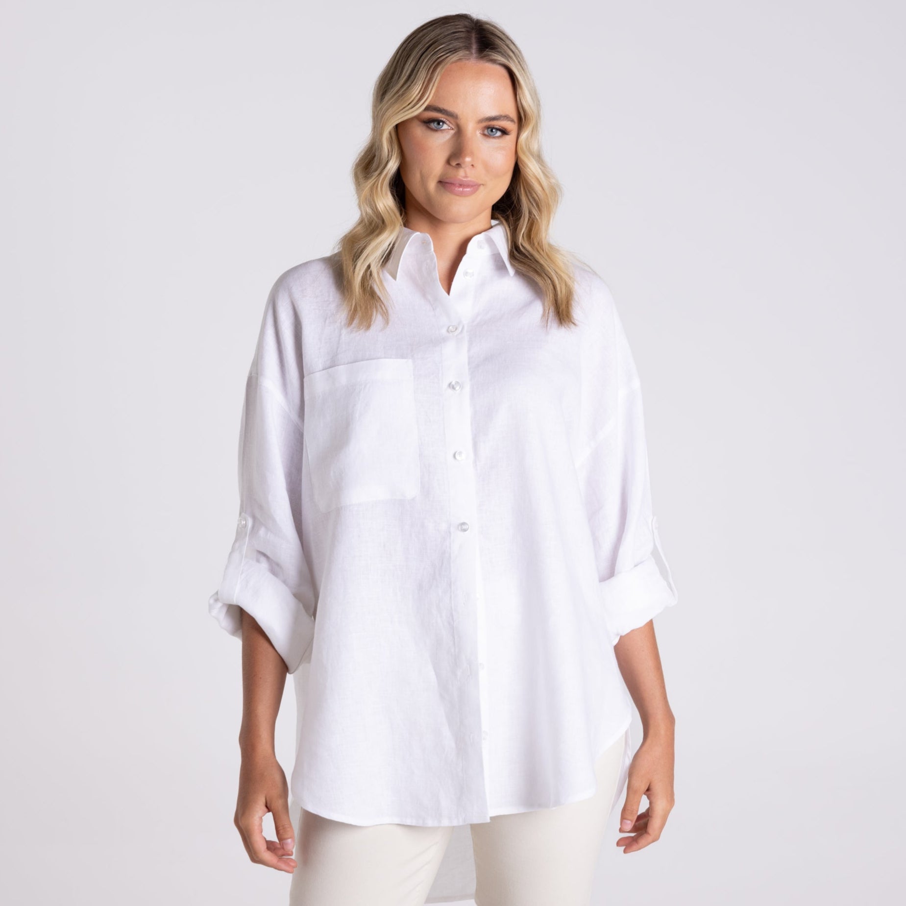 Oversized Linen Shirt by Two-T's - White