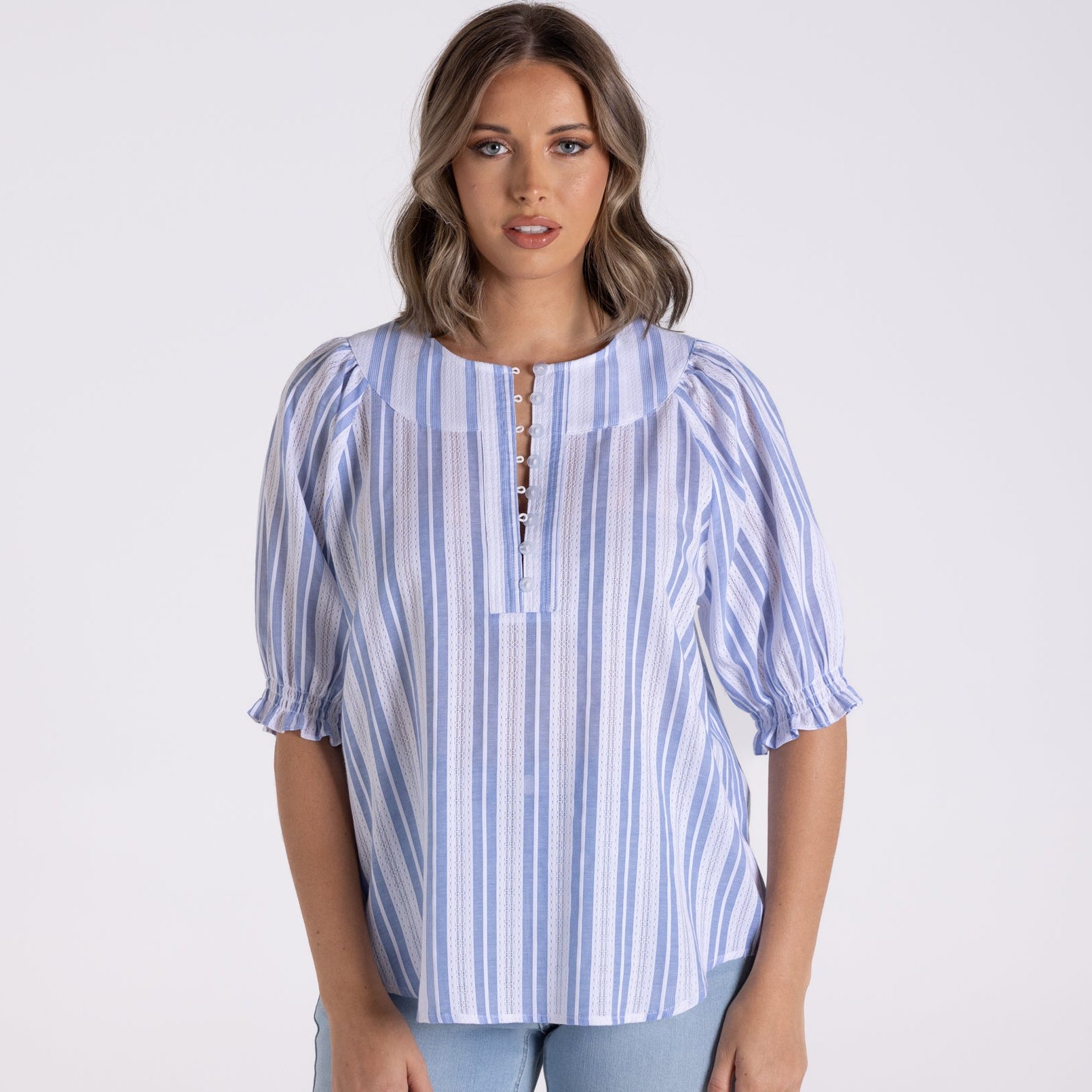 Cotton striped lace top by Two-T's
