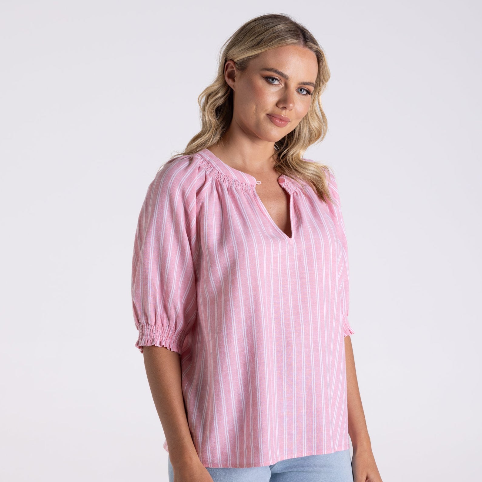 Linen viscose stripe top by Two-T's