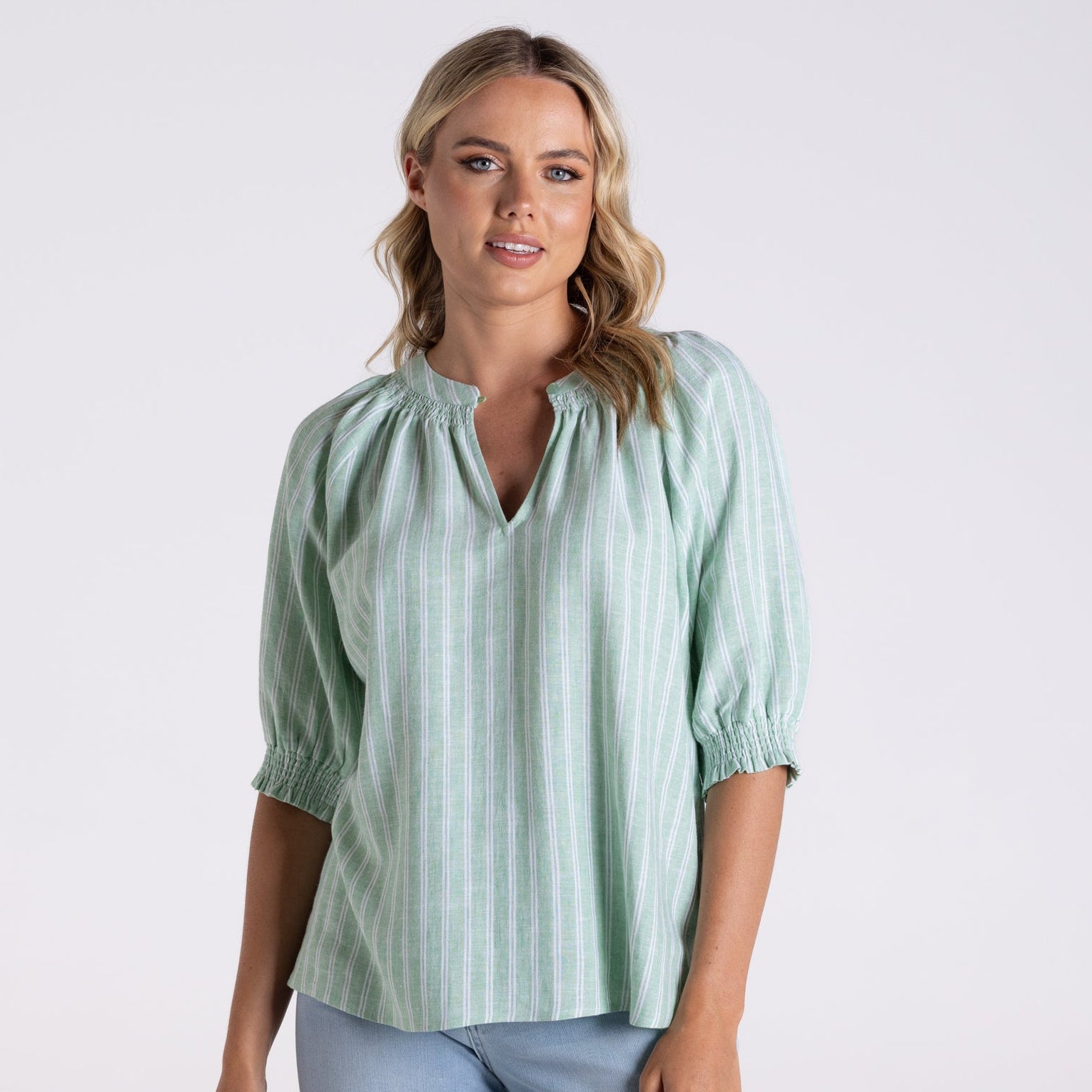 Linen viscose stripe top by Two-T's