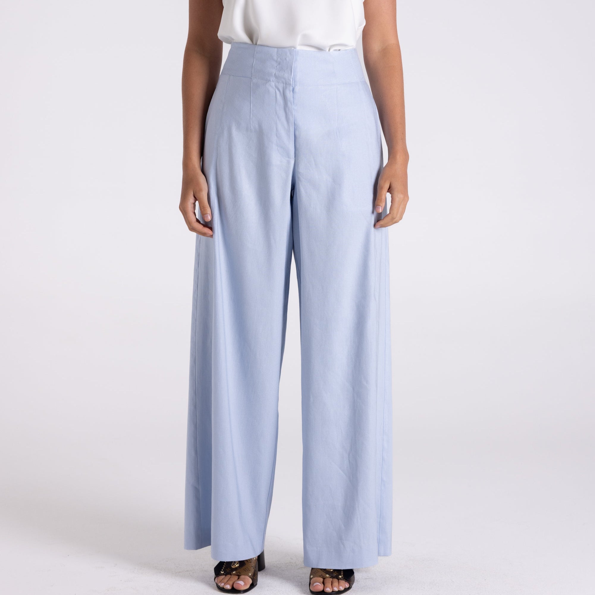 Linen Viscose Wide Leg Pants by Two-T's - Ice Blue