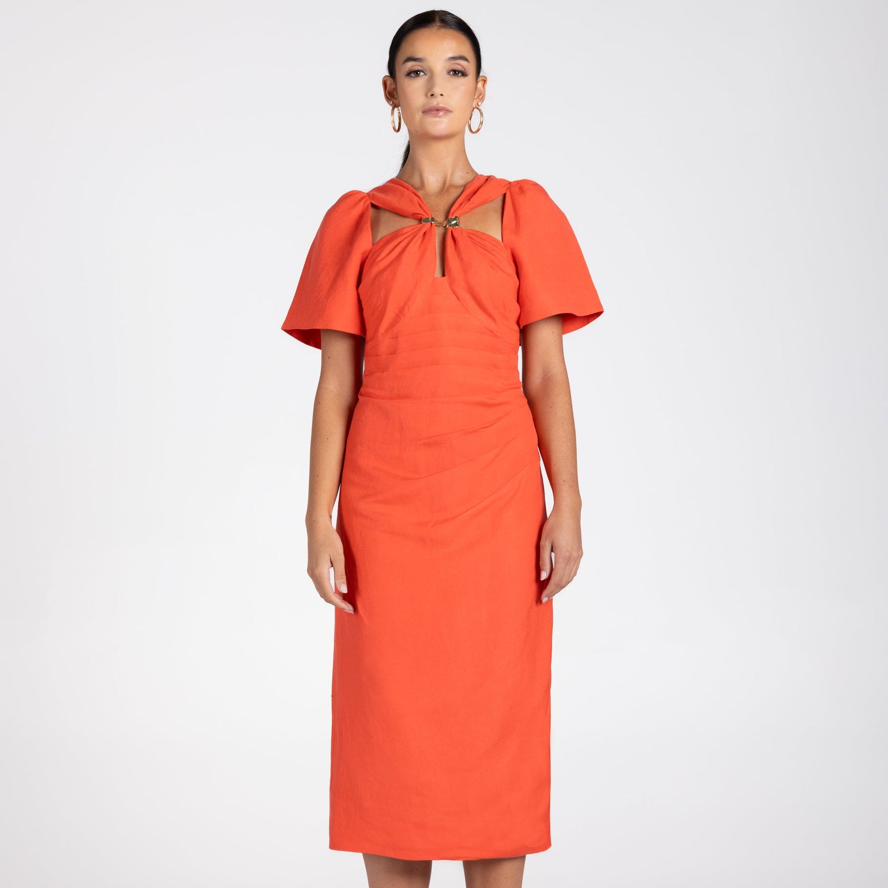 Draped midi dress with gold clip by Two-T's