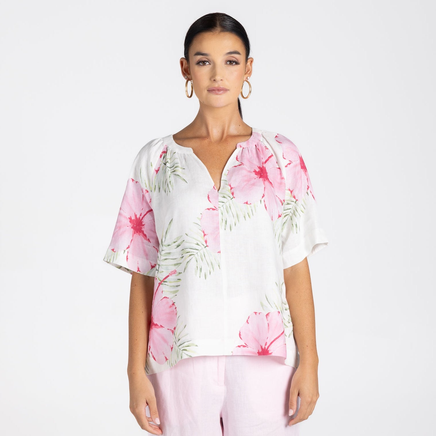 Tropical print key-hole top by Two-T's