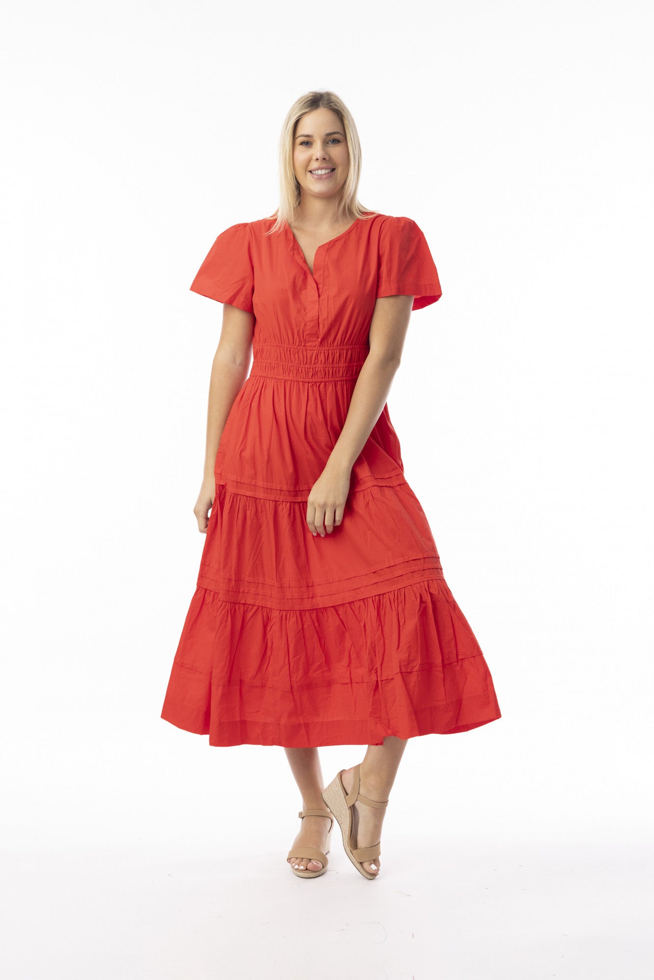 Poplin Essentials Maxi Dress by Orientique - Red