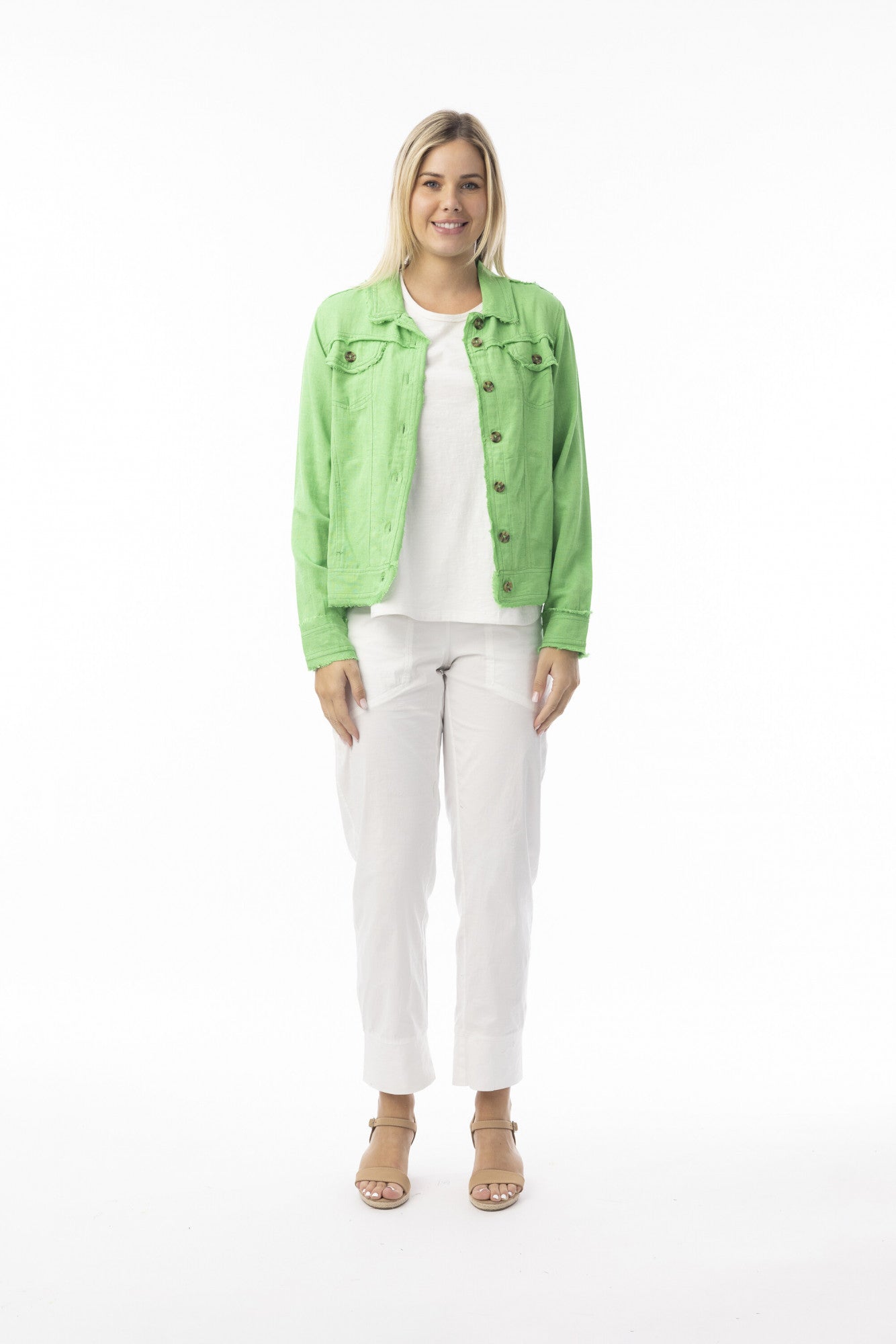 Linen Essentials Jacket by Orientique - Parakeet