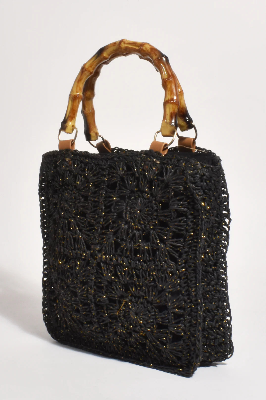 Penny Crochet Bamboo Tote Bag - Black