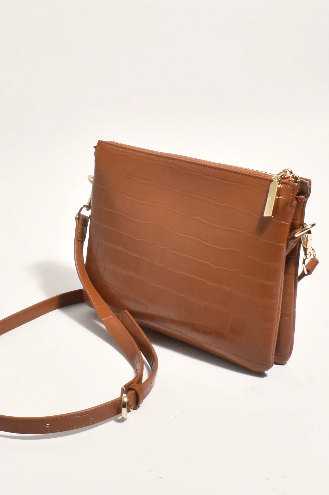 Sadie Croc Slim Cross Body Bag  by Adorne - Tan