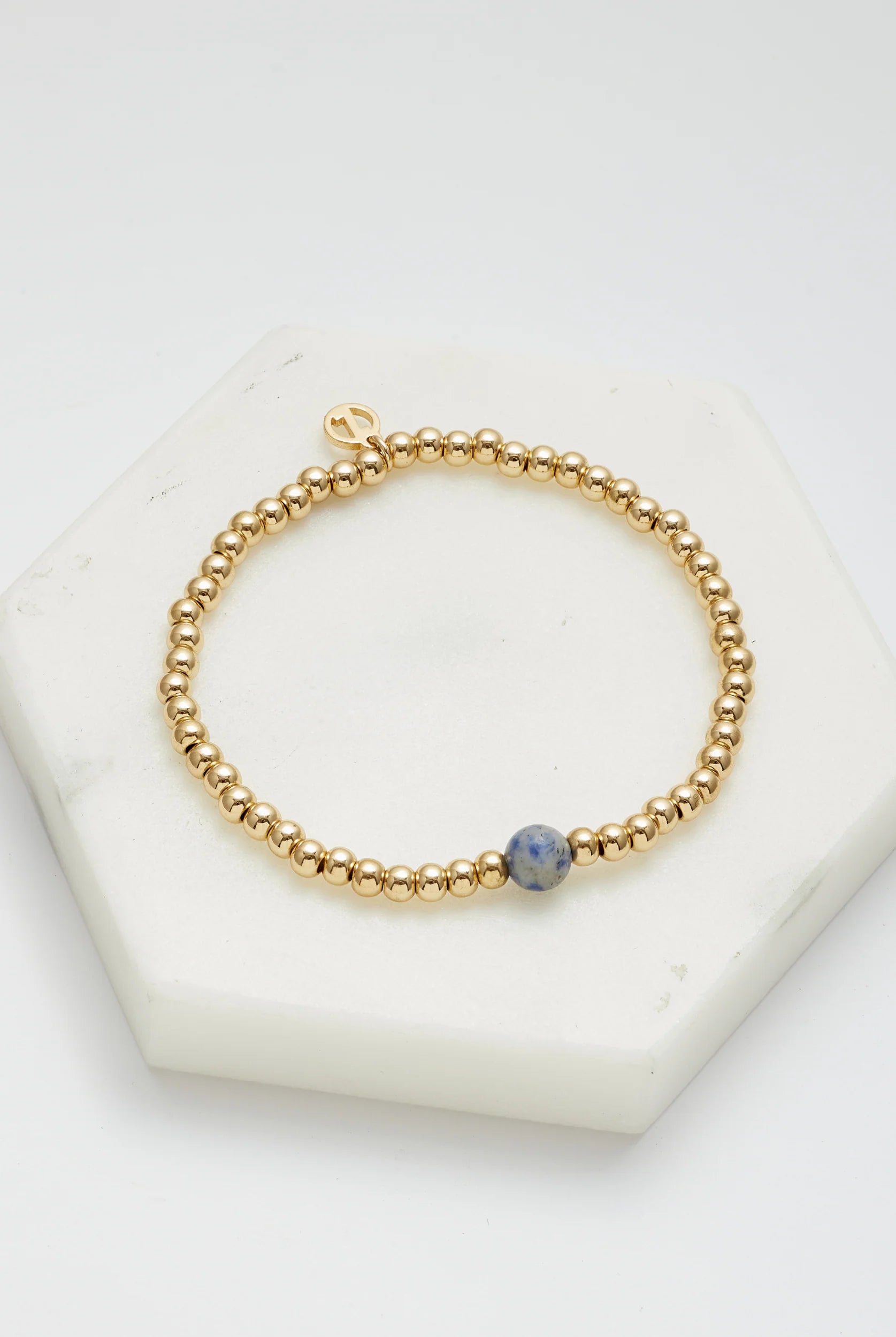 Gold Bead Bracelet by Zafino- Navy