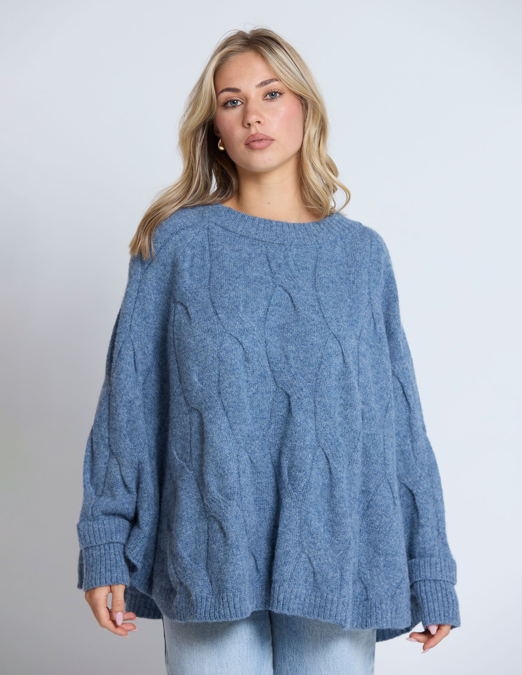 Cable Poncho by Stella + Gemma - Denim