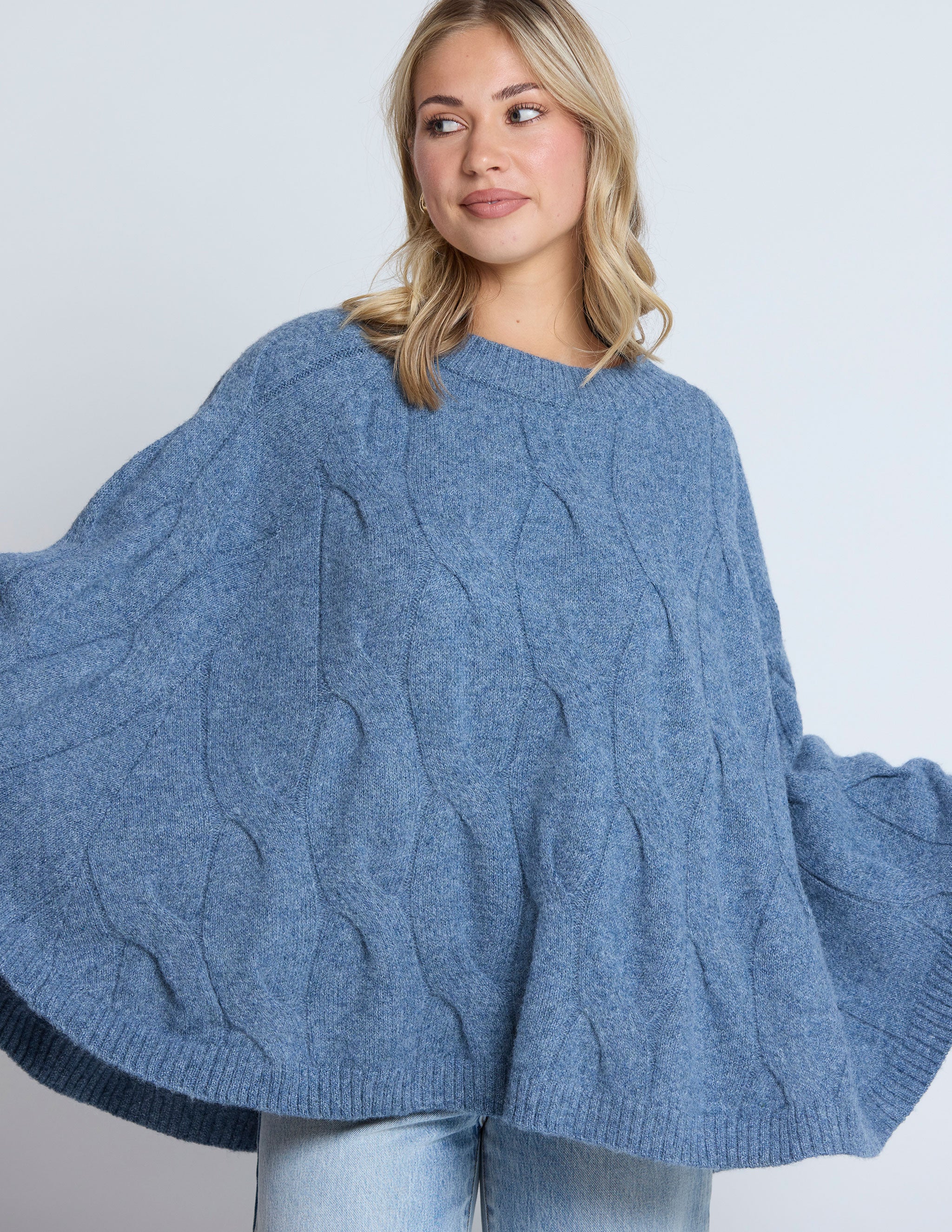 Cable Poncho by Stella + Gemma - Denim