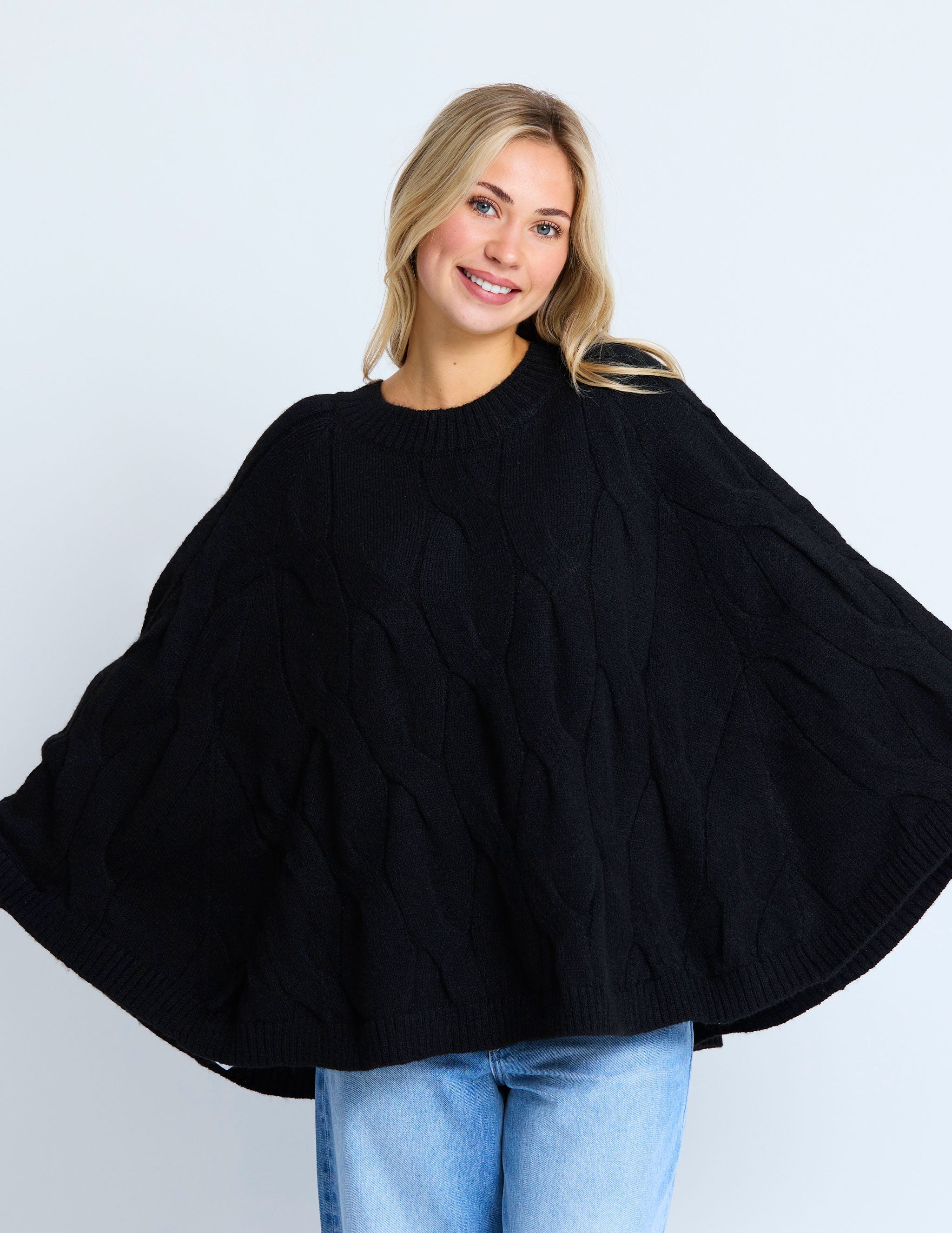 Cable Poncho by Stella + Gemma - Black