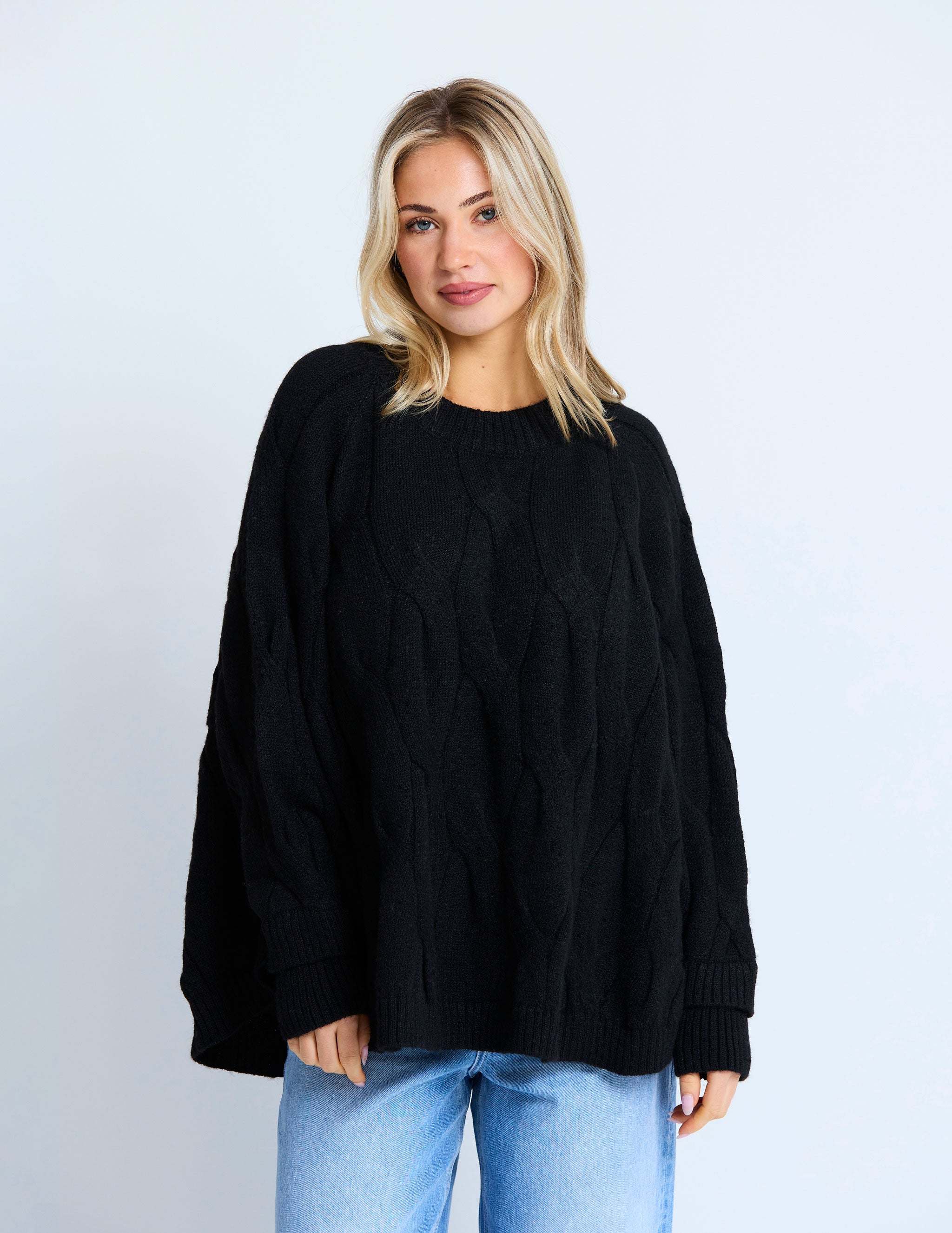 Cable Poncho by Stella + Gemma - Black