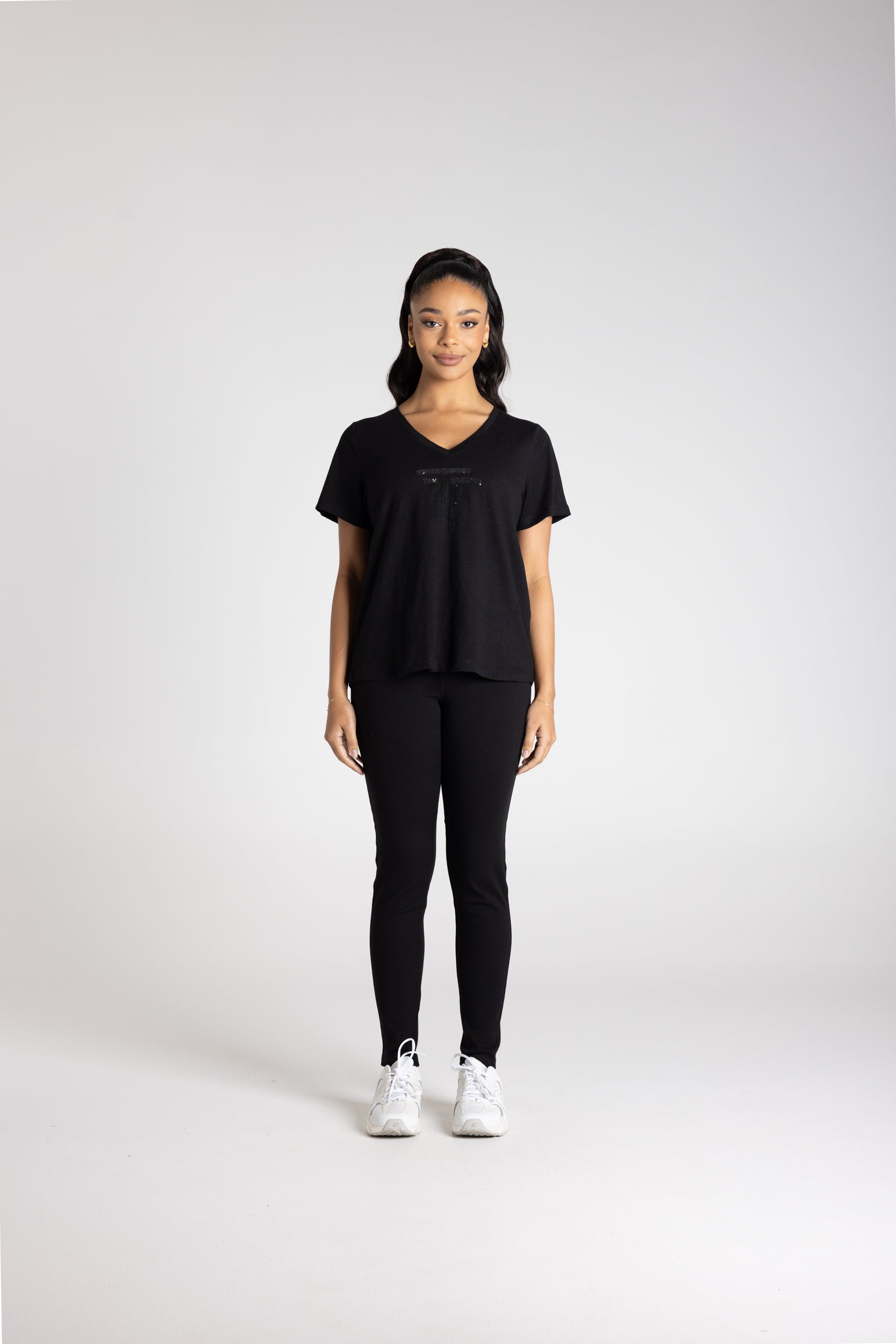 V-Neck T-Shirt by Two-Ts - Black