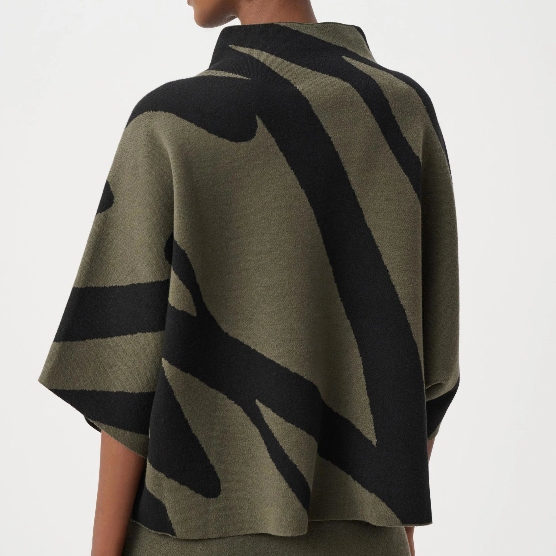 Abstract Jacquard Funnel-Neck Boxy Sweater
