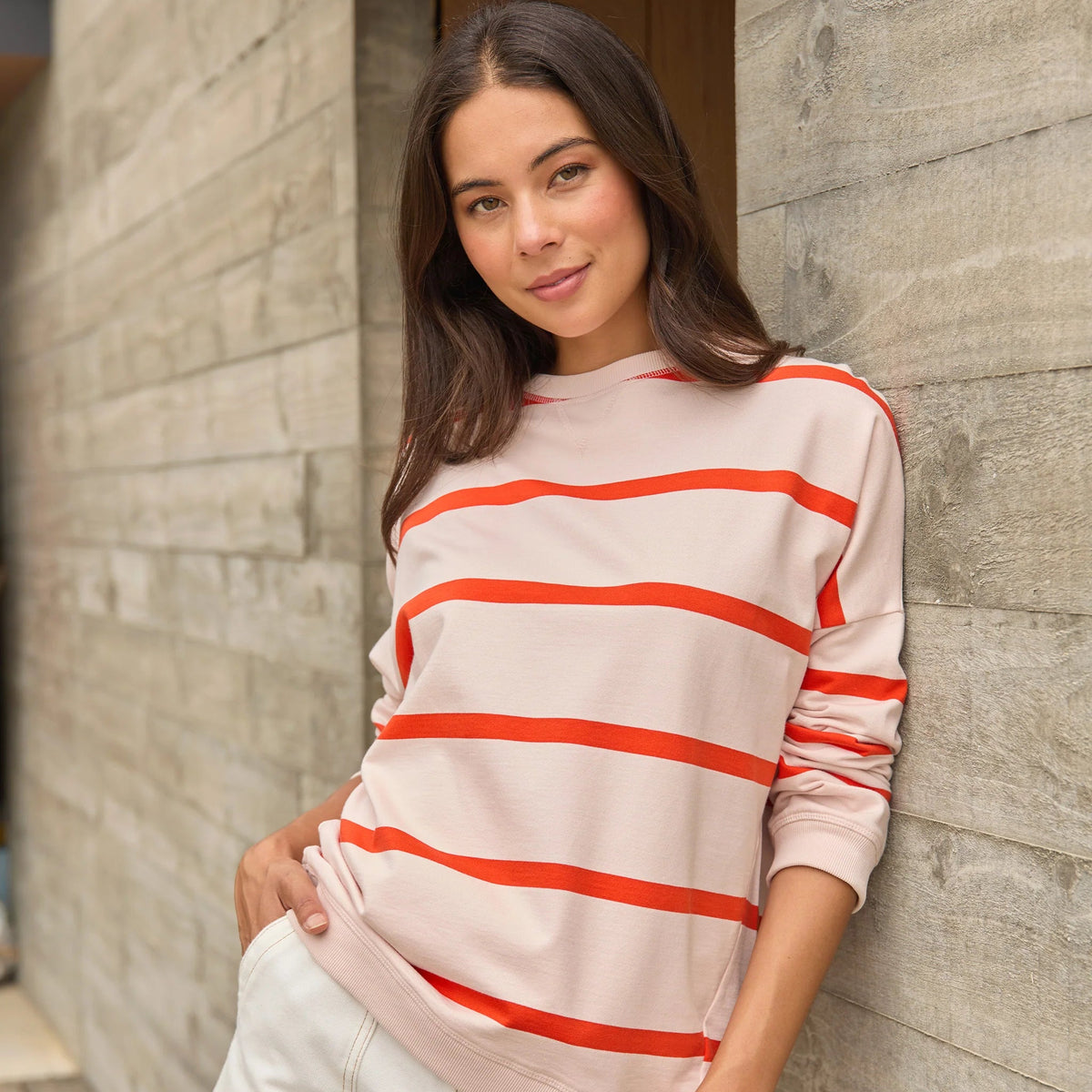Newport Sweatshirt - Peach Fizz Stripe by Stella + Gemma