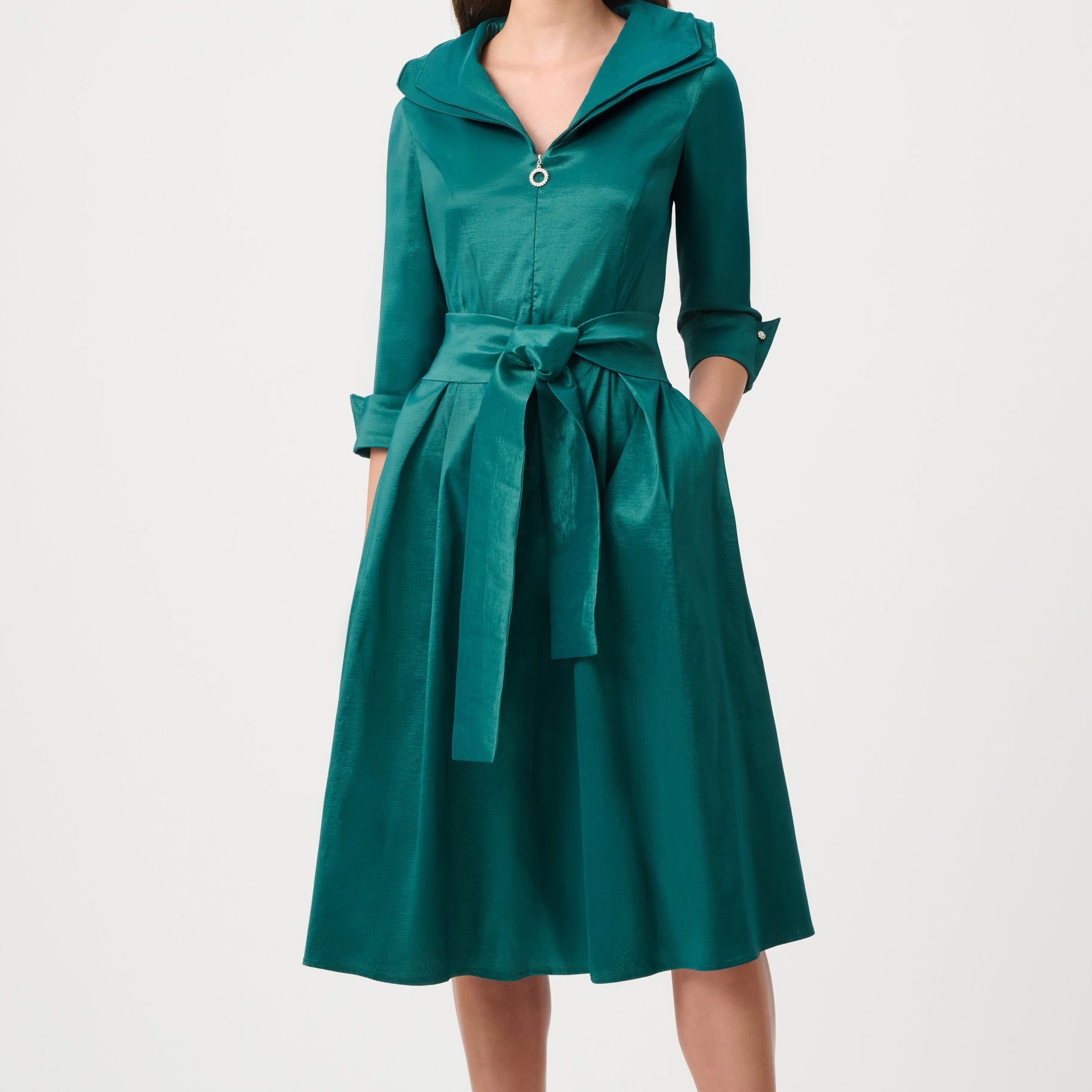 Signature | Stretch Taffeta Fit And Flare Dress With Lapel Collar by Joseph Ribkoff
