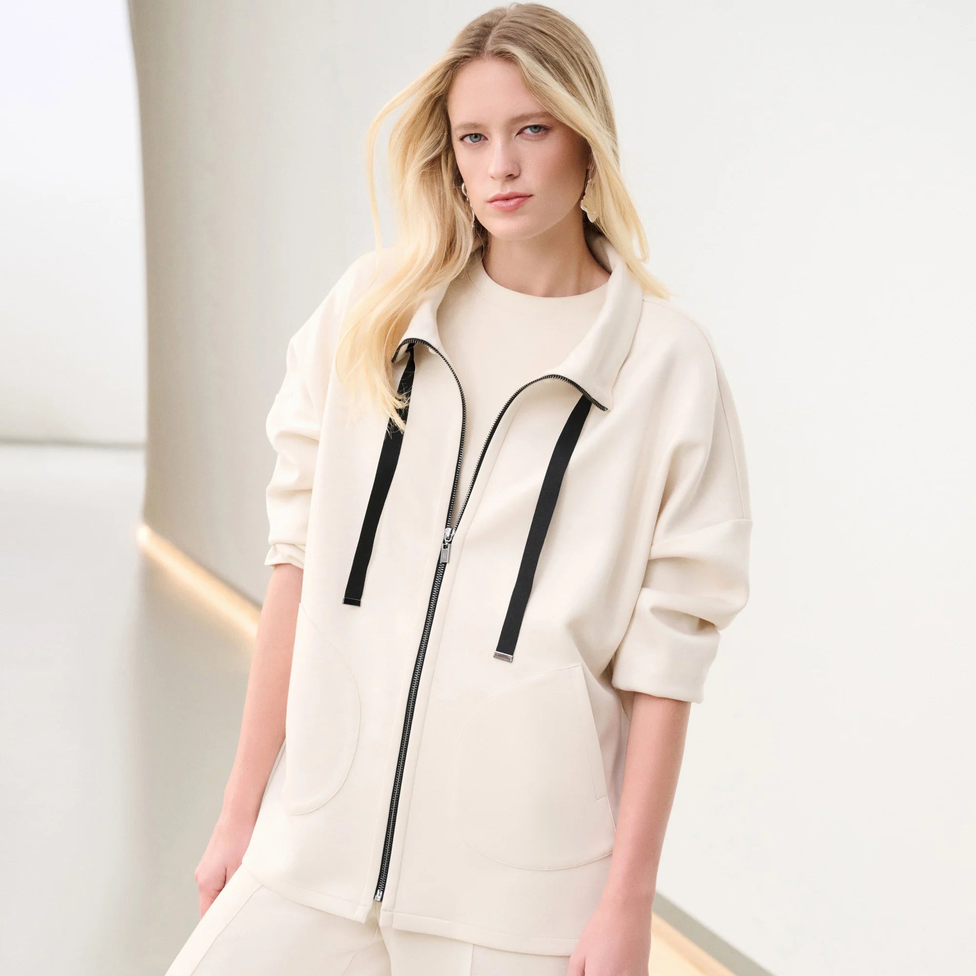 Scuba Jersey Funnel-Neck Boxy Jacket by Joseph Ribkoff