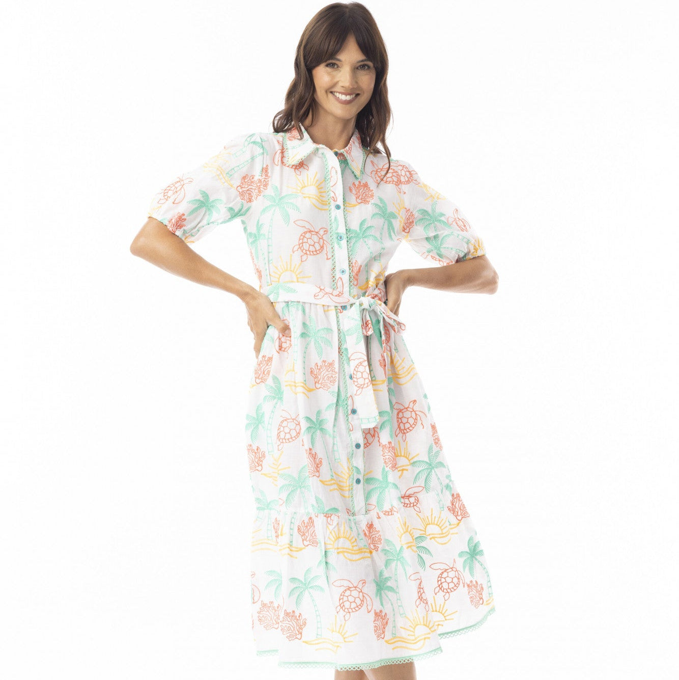 Coral Dress Collar Elbow Sleeve by Orientique