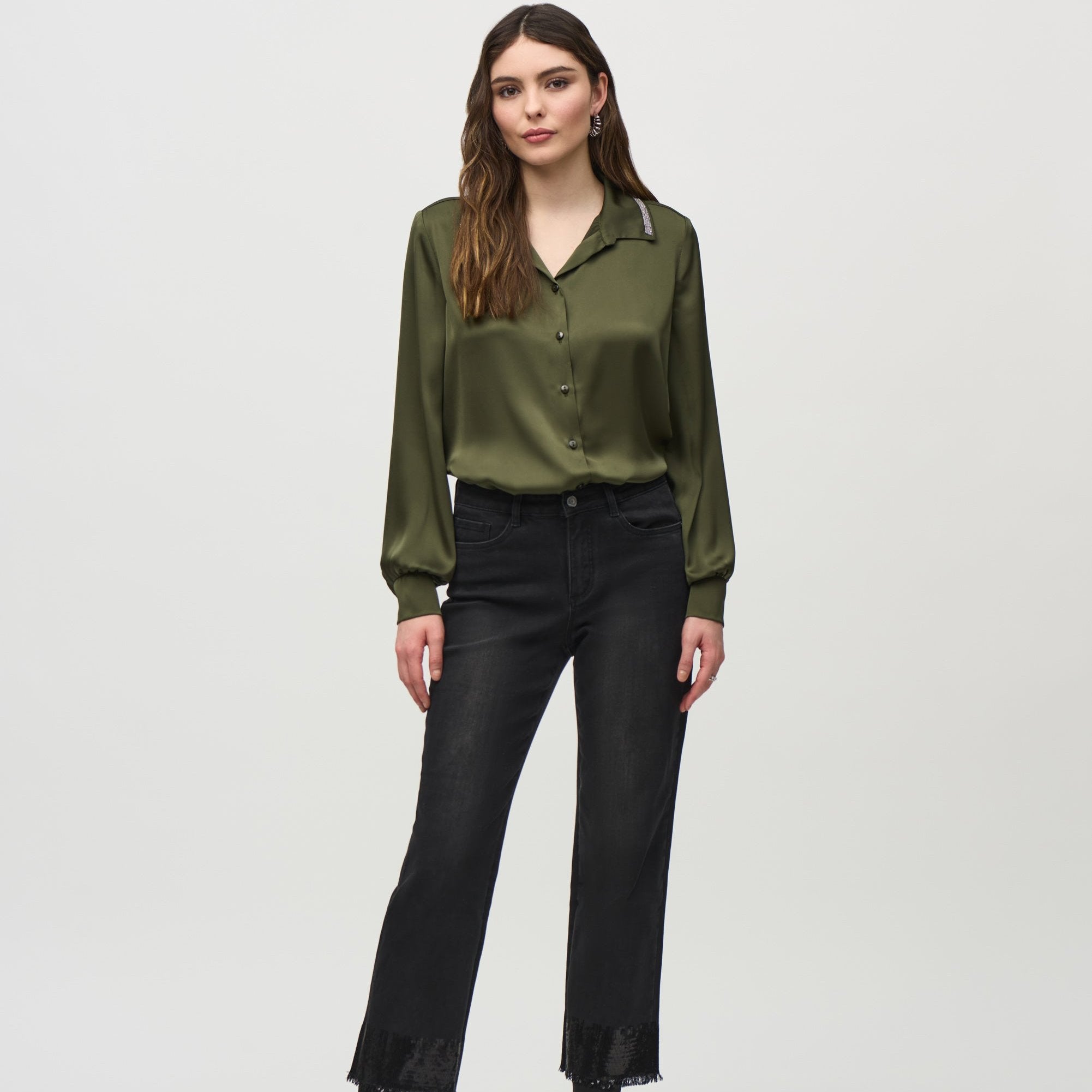 Straight Crop denim pant by Joseph Ribkoff - Sequin hem
