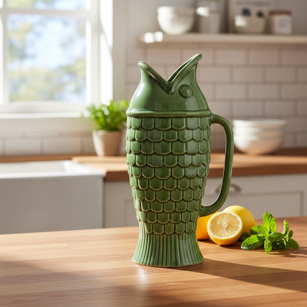 Fin Ceramic Jug 13.5x11x26cm Olive by Coast to Coast
