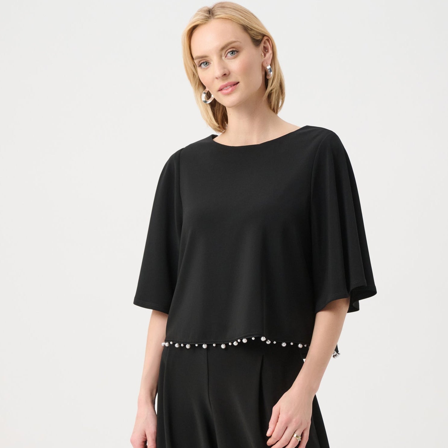 Silky Knit Flared Top With Pearl Detail by Joseph Ribkoff