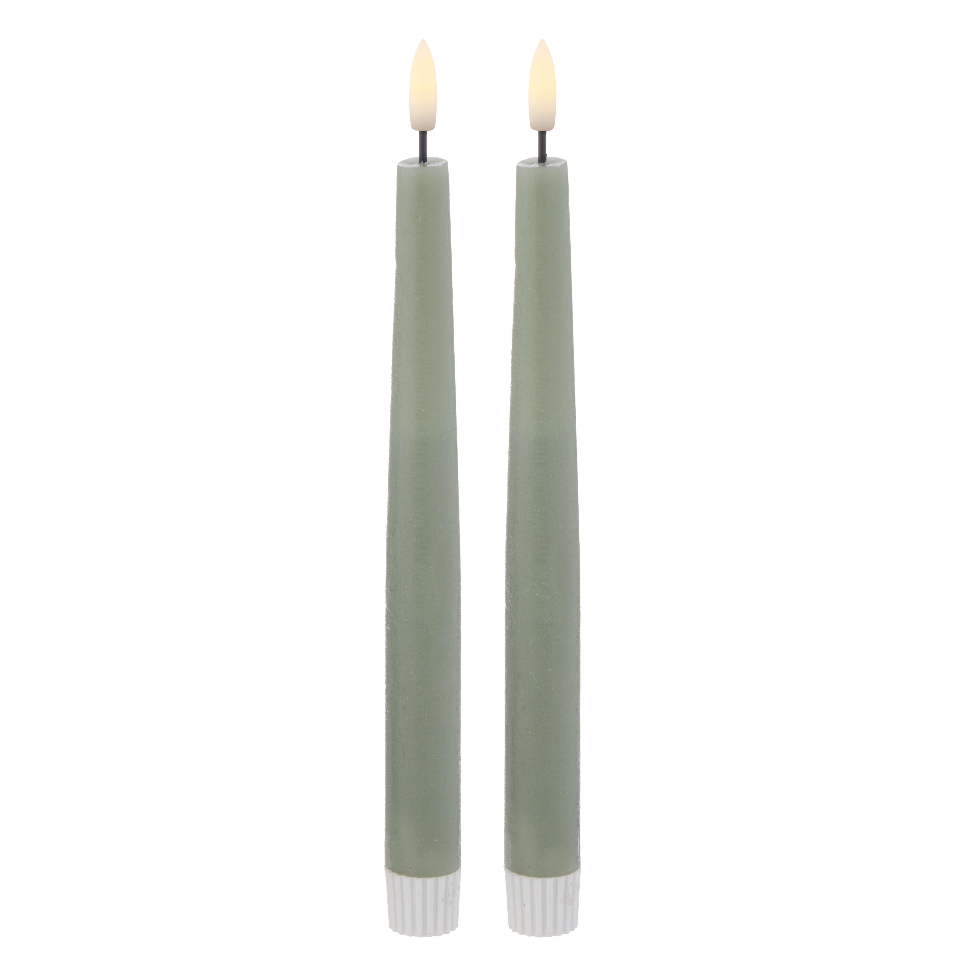 Hughe LED Flickering Taper Candle S/2 (Green - 24CM) by Amalfi